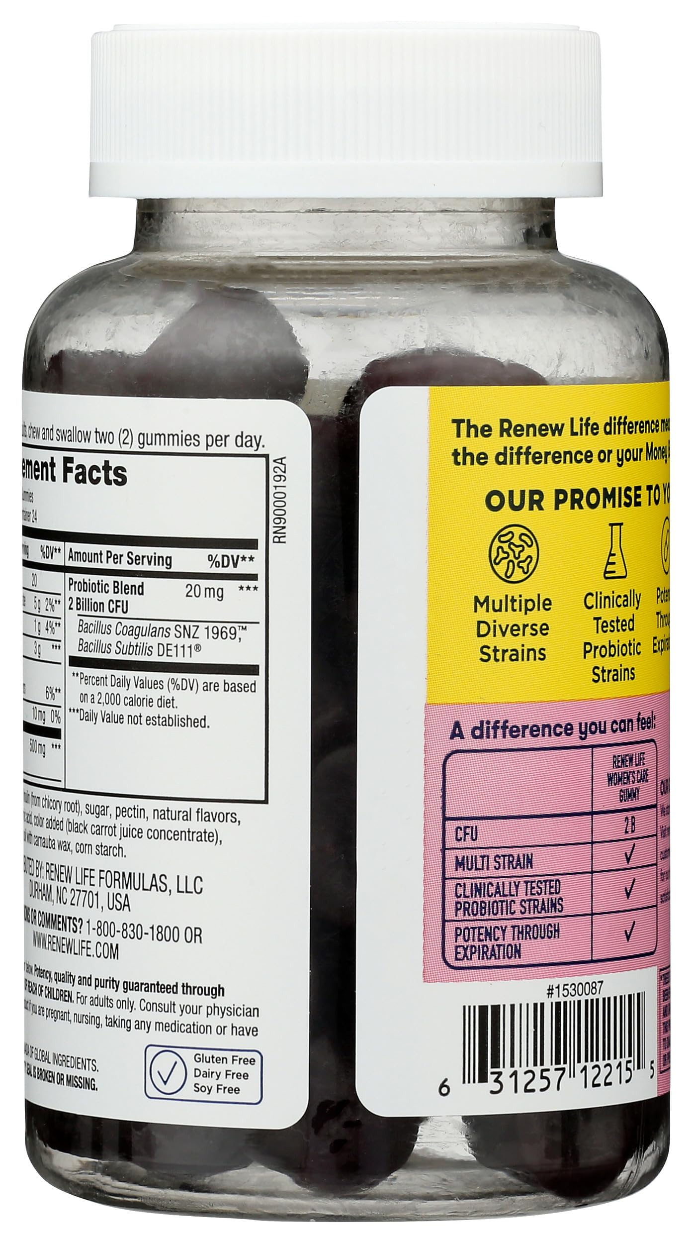 Renew Life Women's Care Cherry Prebiotic and Probiotic Gummies, Digestive, Urinary Tract and Immune Health, B. Coagulans and B. Subtilis, Dairy, Soy and gluten-free, 2 Billion CFU 48 Count - Image 9