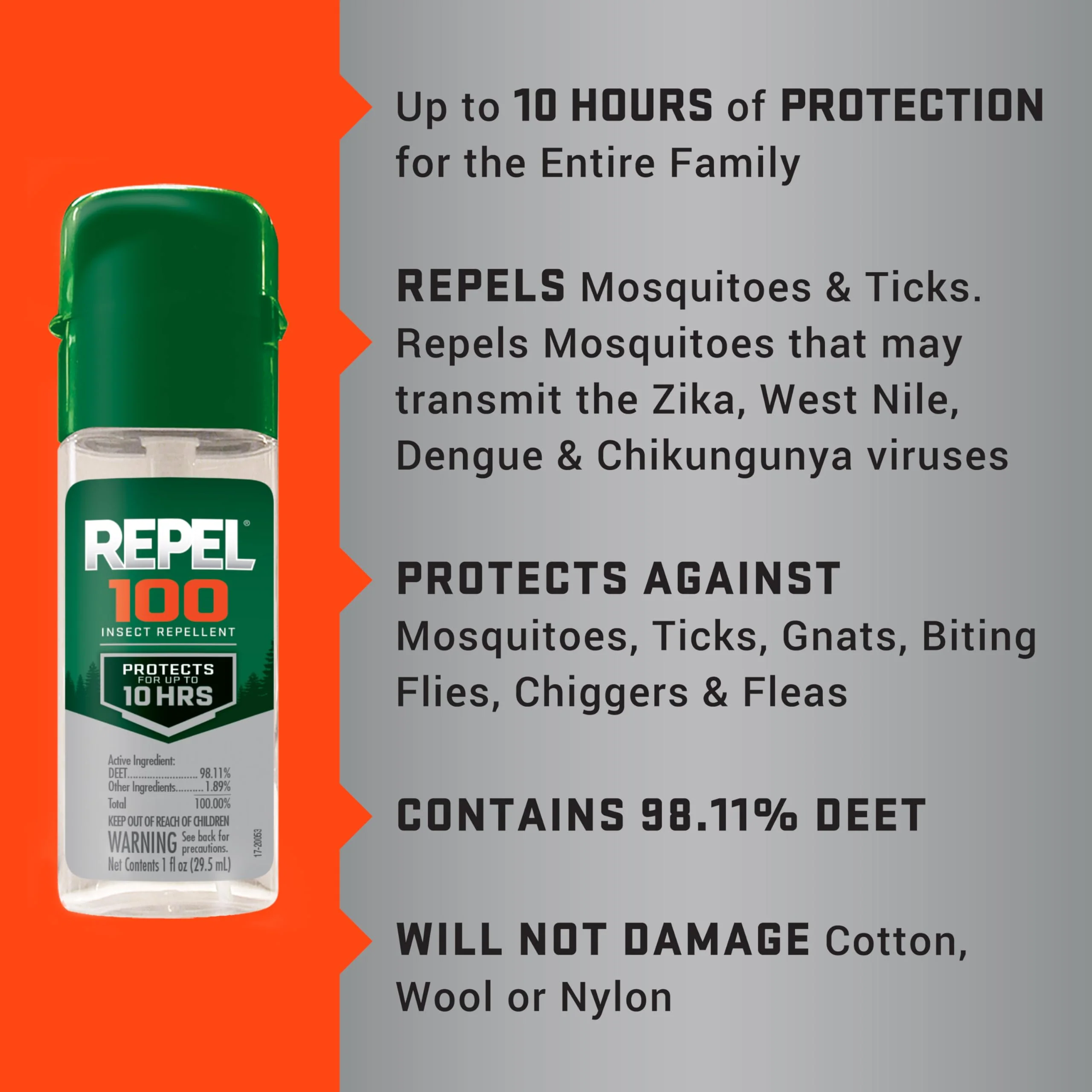 Repel 100 Insect Repellent, Repels Mosquitos, Ticks and Gnats, For Severe Conditions, Protects For Up To 10 Hours, 98% DEET (Pump Spray) 1 fl Ounce - Image 5