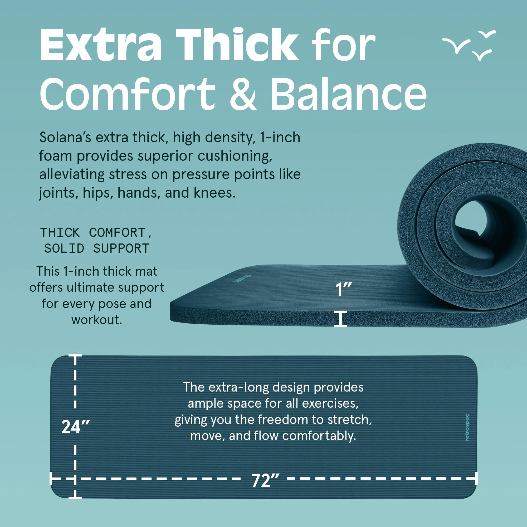 Retrospec Solana Yoga Mat 1" Thick w/Nylon Strap for Men & Women - Non Slip Exercise Mat for Home Yoga, Pilates, Stretching, Floor & Fitness Workouts - Ocean Blue - Image 6