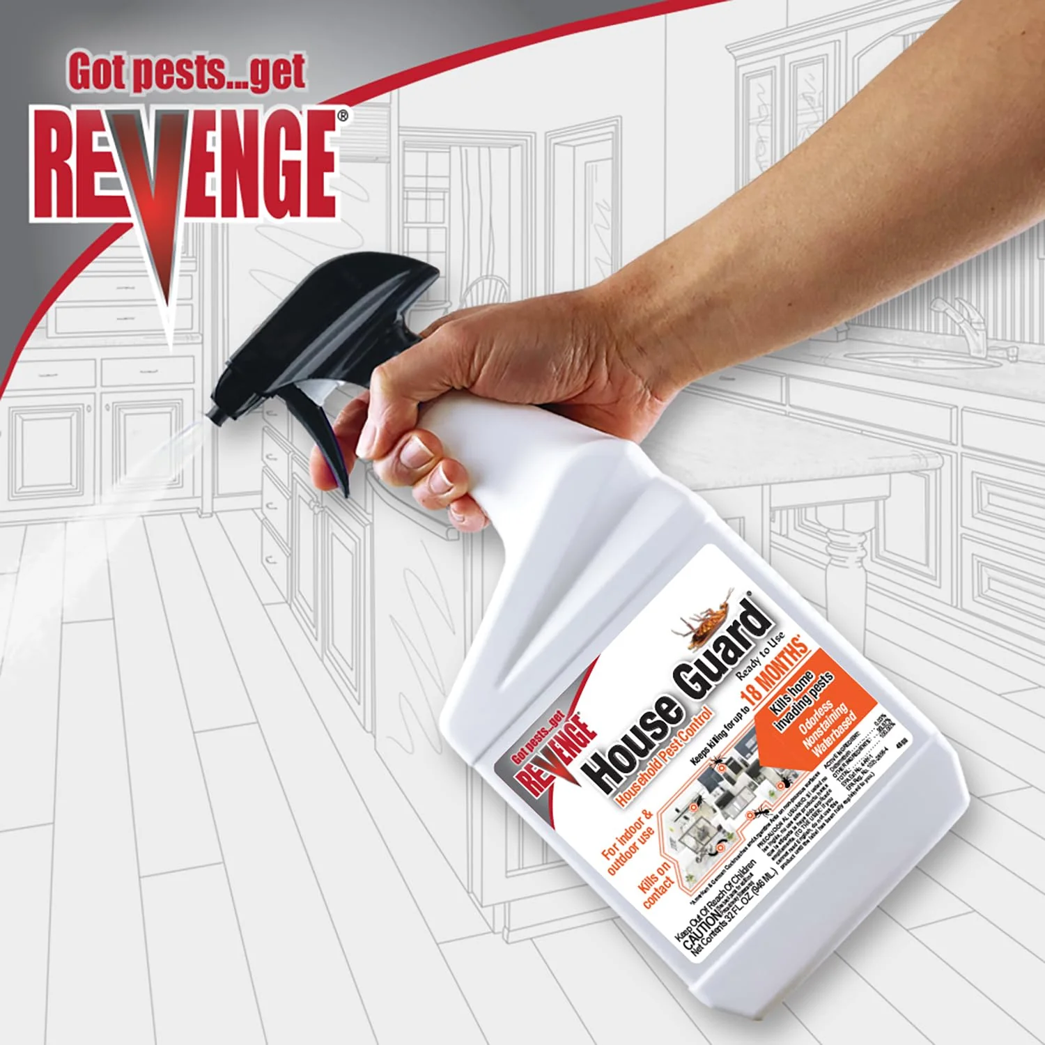 REVENGE House Guard Pest Control, 32 oz Ready-to-Use Spray for Indoors and Outdoors, Long Lasting Treatment - Image 3