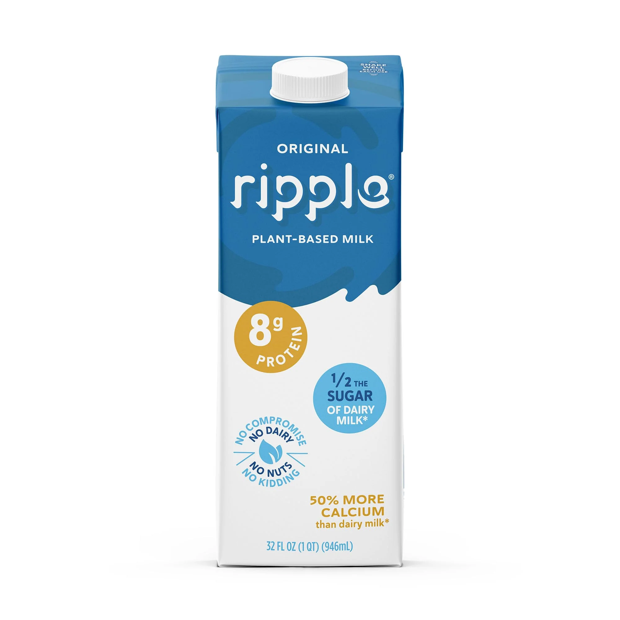 Ripple Original Plant Based Milk | 8g of Quality Sourced Pea Protein, Calcium Rich | Shelf Stable | Vegan & Non GMO Certified | Dairy, Soy, Nut, Gluten, & Lactose Free | 32 Fl Oz Cartons (Pack of 6) - Image 6
