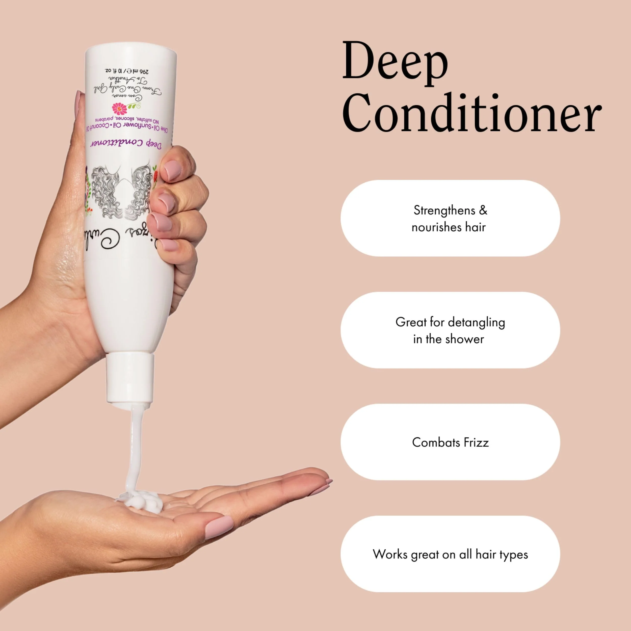 Rizos Curls Deep Conditioner, Strengthens & Moisturizes Hair while Controlling Frizz, Add Softness and Manageability with Coconut Oil, Sunflower Oil & Shea Butter, 10 oz - Image 4