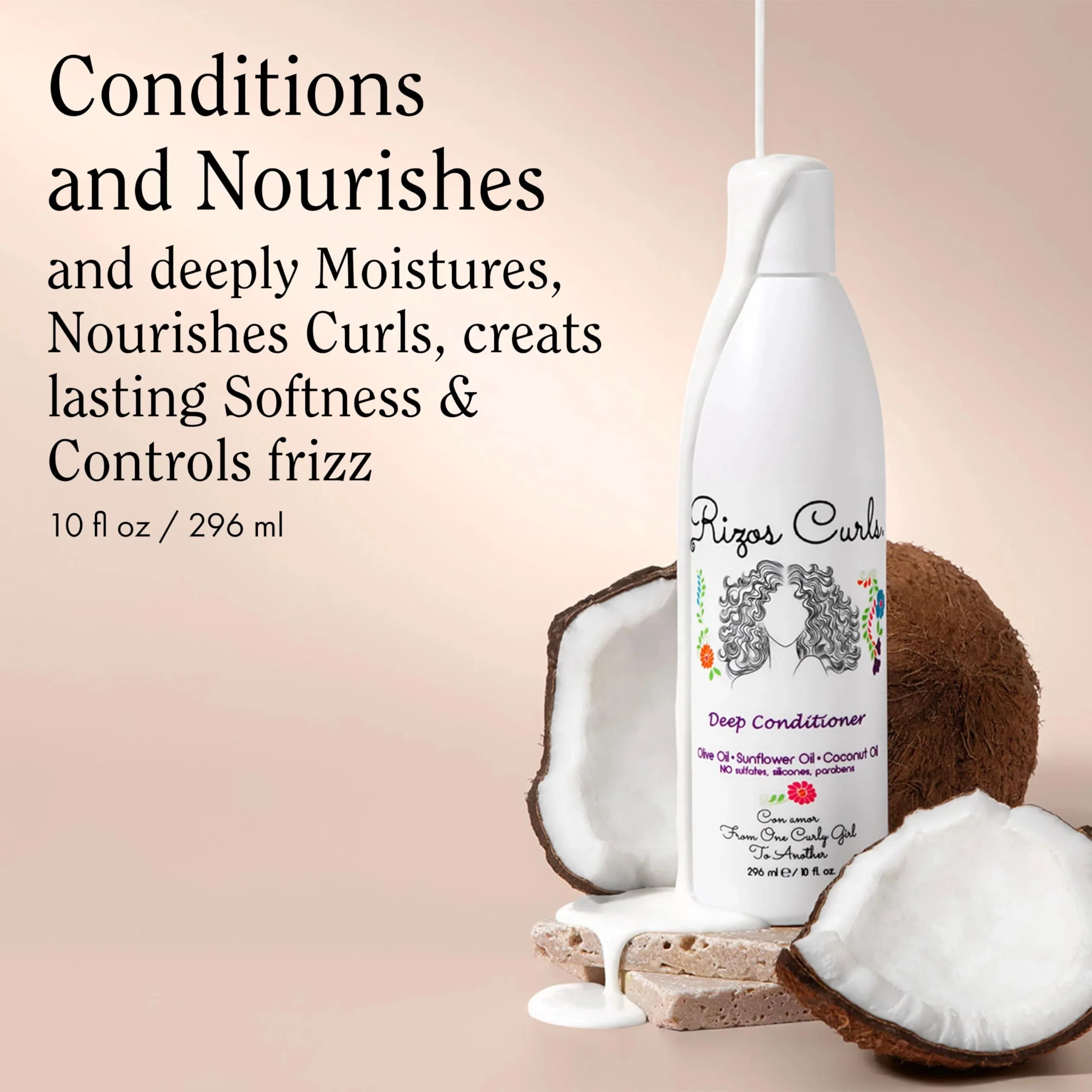 Rizos Curls Deep Conditioner, Strengthens & Moisturizes Hair while Controlling Frizz, Add Softness and Manageability with Coconut Oil, Sunflower Oil & Shea Butter, 10 oz - Image 7