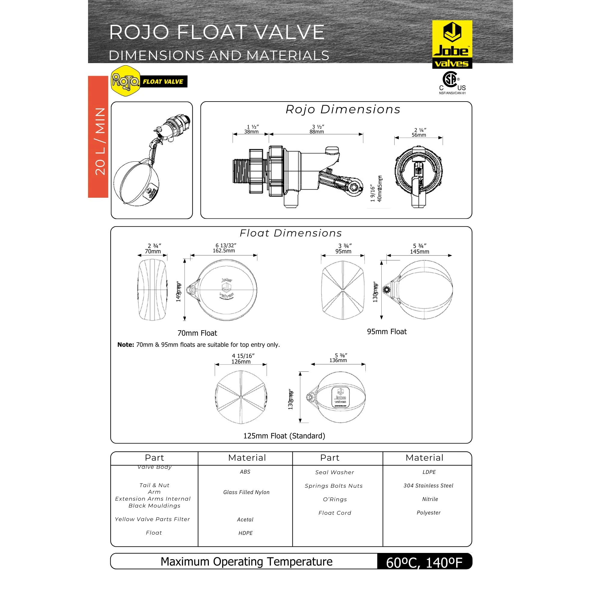 Rojo Float Valve, 3/4", Black/Yellow - Image 3