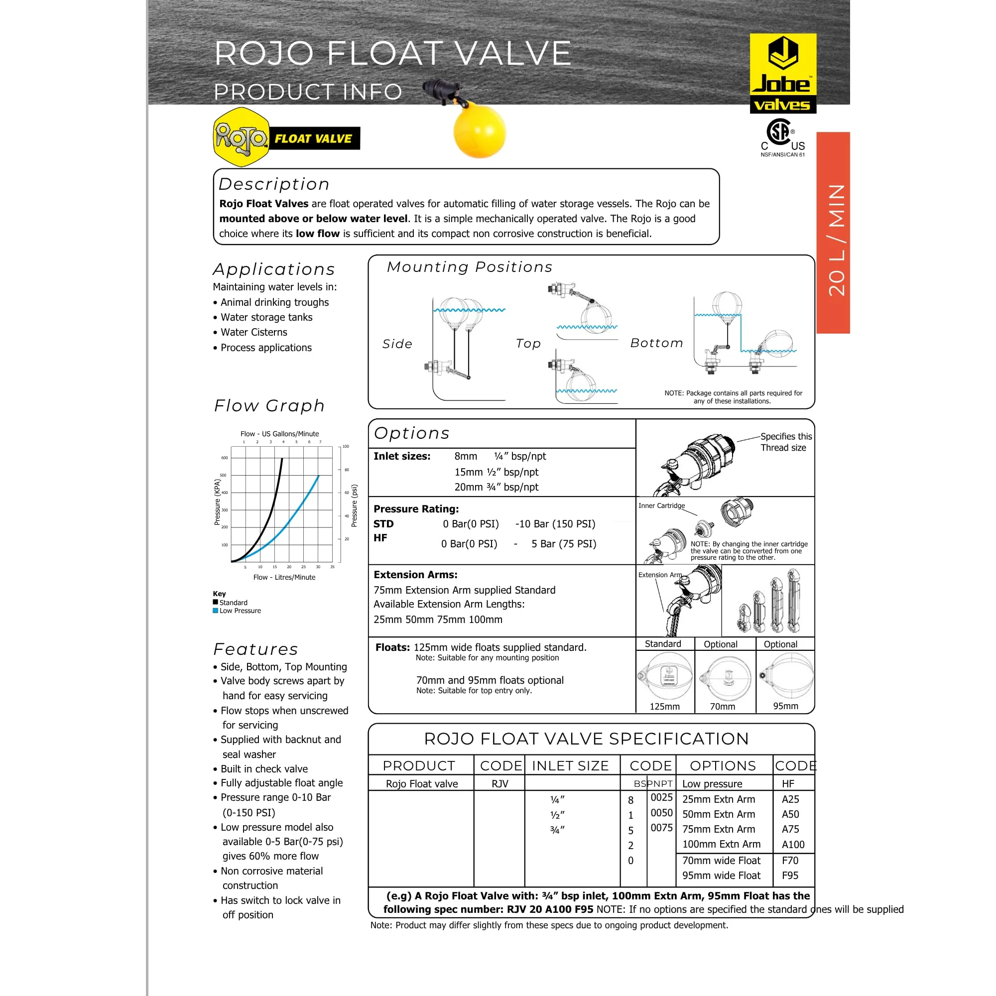 Rojo Float Valve, 3/4", Black/Yellow - Image 4