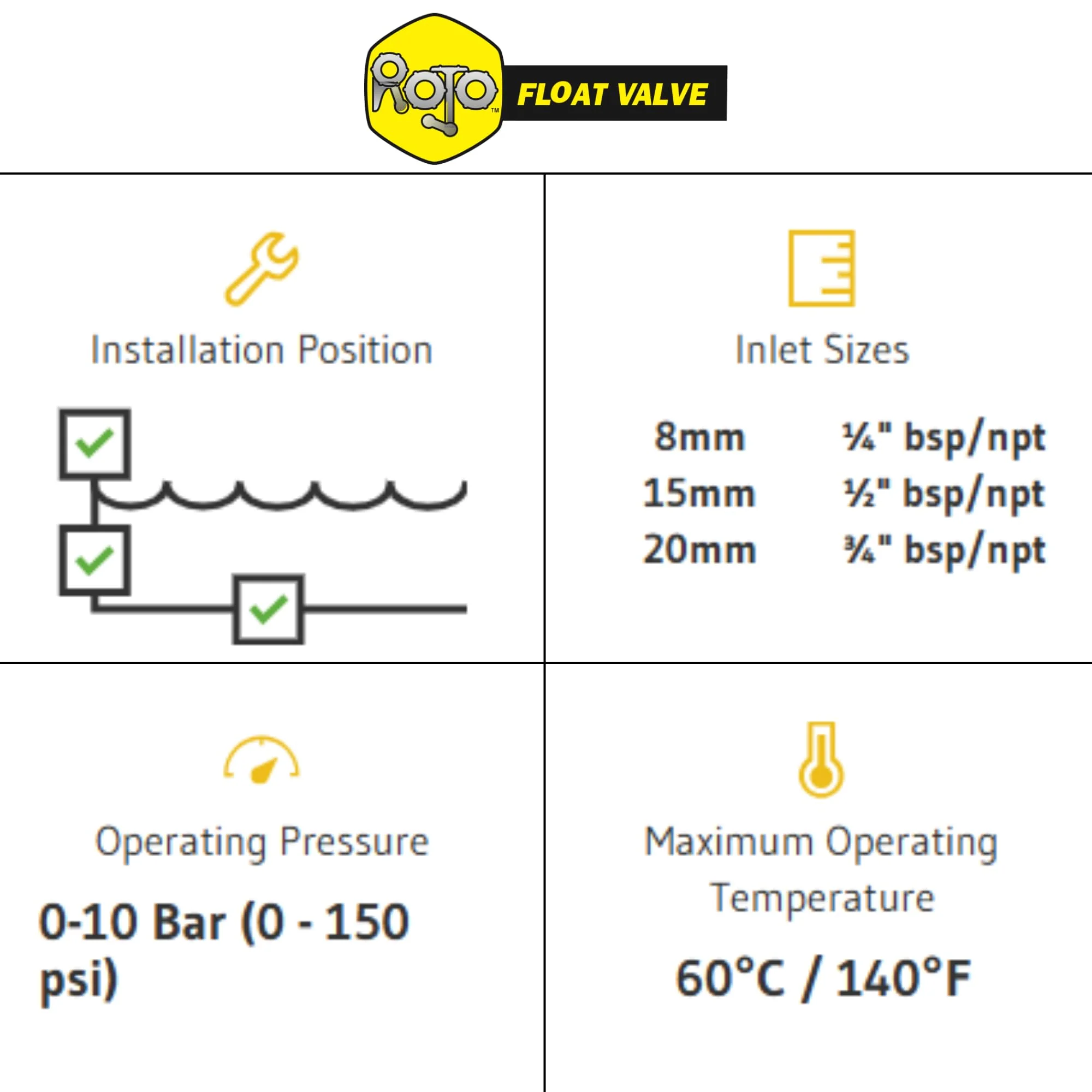 Rojo Float Valve, 3/4", Black/Yellow - Image 5