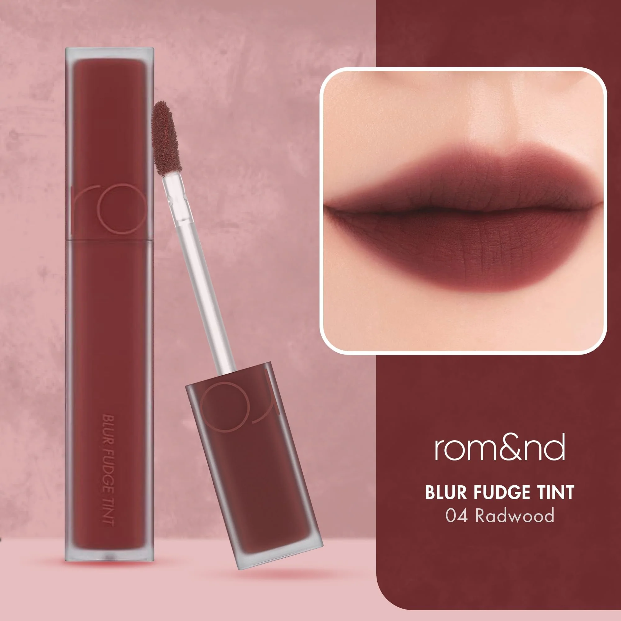 rom&nd Blur Fudge Tint 04 Radwood | Velvety Soft Matte K-Beauty Lip Stain | Non-Drying, Long-Lasting, Effortless Blurred Effect | Deep Burgundy Red for All Skin Tones - Image 7