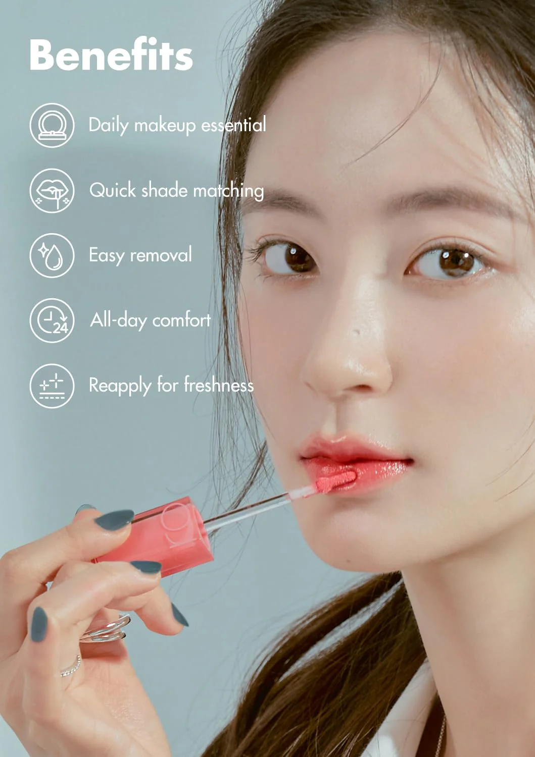 rom&nd DEWYFUL WATER TINT 01 IN CORAL|Glossy| high pigment| moisturizing| non-sticky|Hydrated lips|colorful shades|High Shine|0.18oz - Image 6