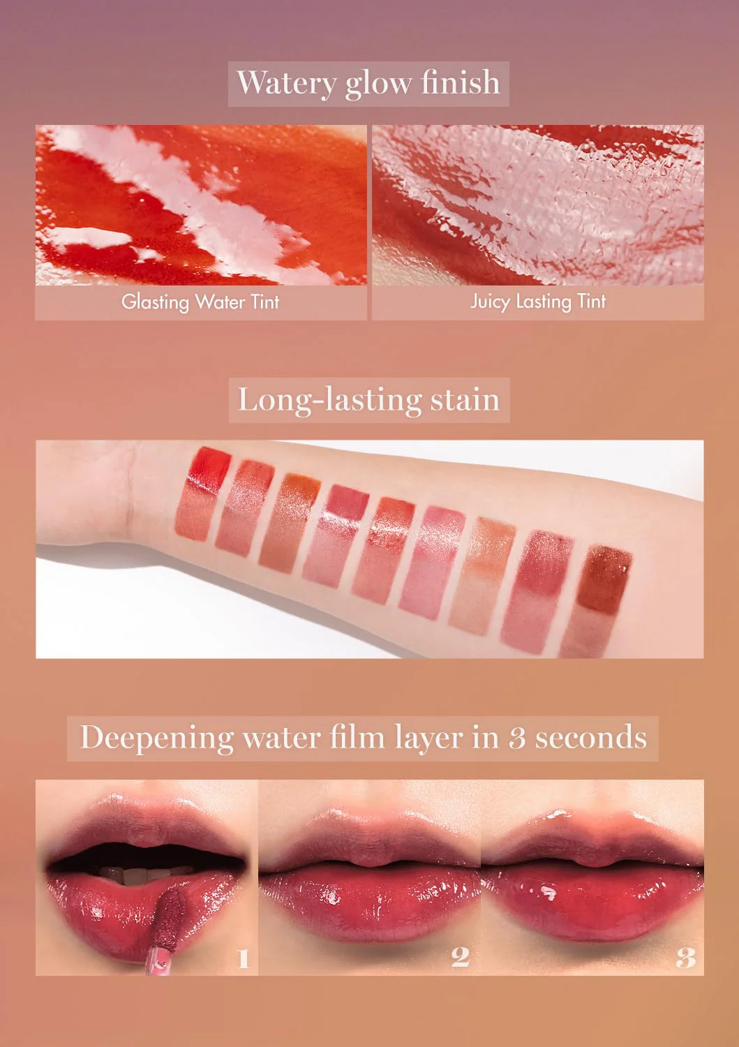 rom&nd GLASTING WATER TINT 14 Mauve Moon | Long-Lasting Hydrating Lip Stain | Non-Sticky Glossy Finish for Cool Tones | K-Beauty Liquid Lipstick - Image 3