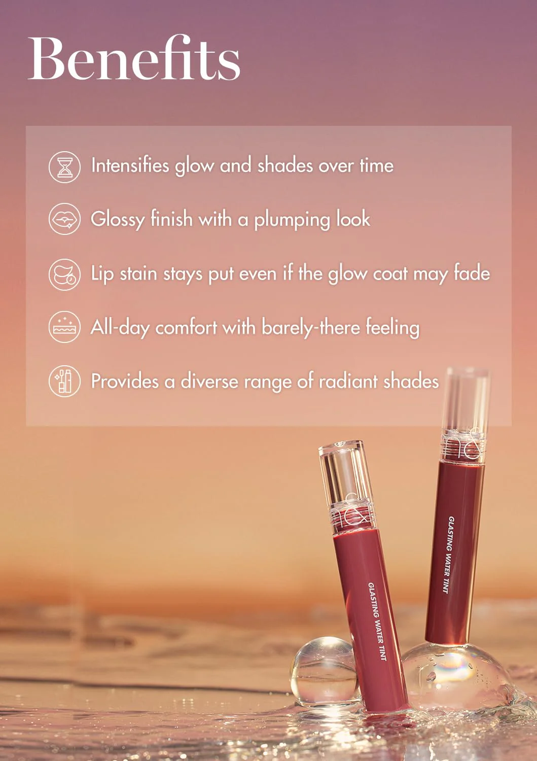 rom&nd GLASTING WATER TINT 14 Mauve Moon | Long-Lasting Hydrating Lip Stain | Non-Sticky Glossy Finish for Cool Tones | K-Beauty Liquid Lipstick - Image 4