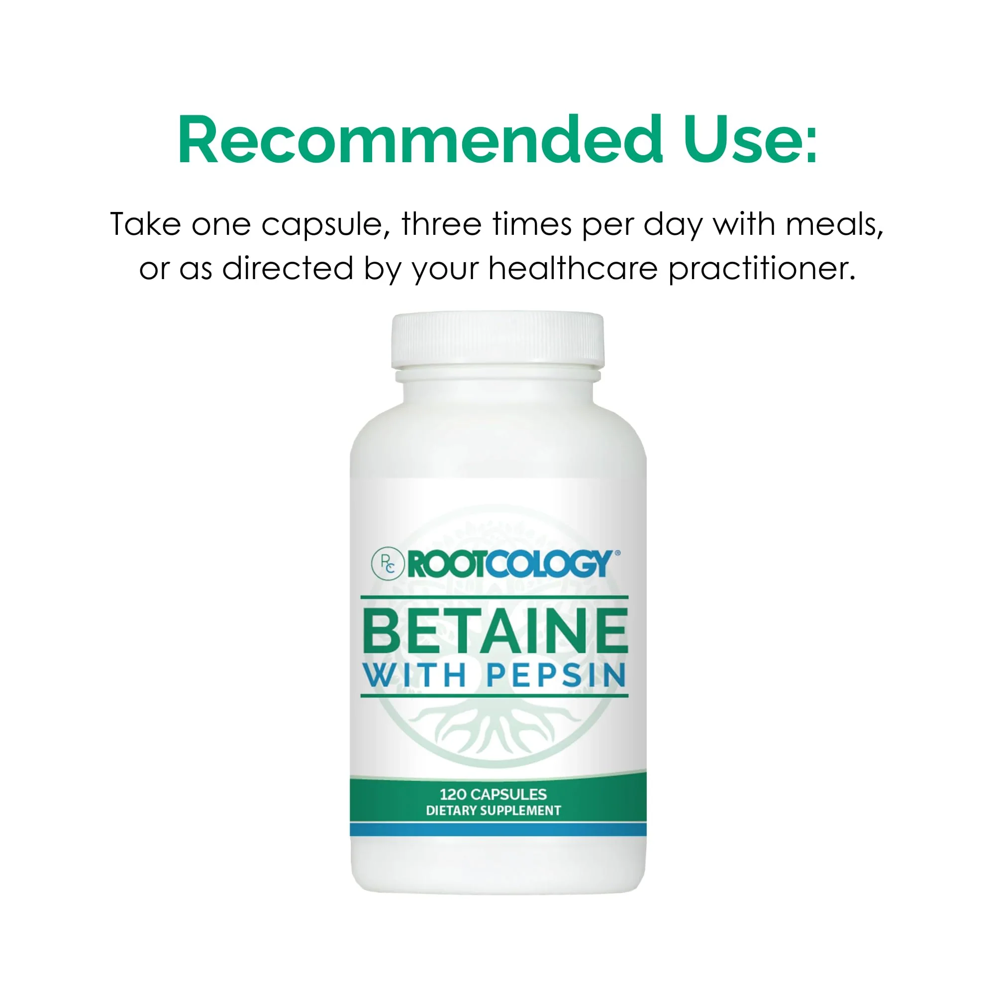 Rootcology by Dr. Izabella Wentz | Betaine with Pepsin | 750mg Betaine HCl with 50mg Pepsin for Digestion Support | 120 Capsules - Image 3