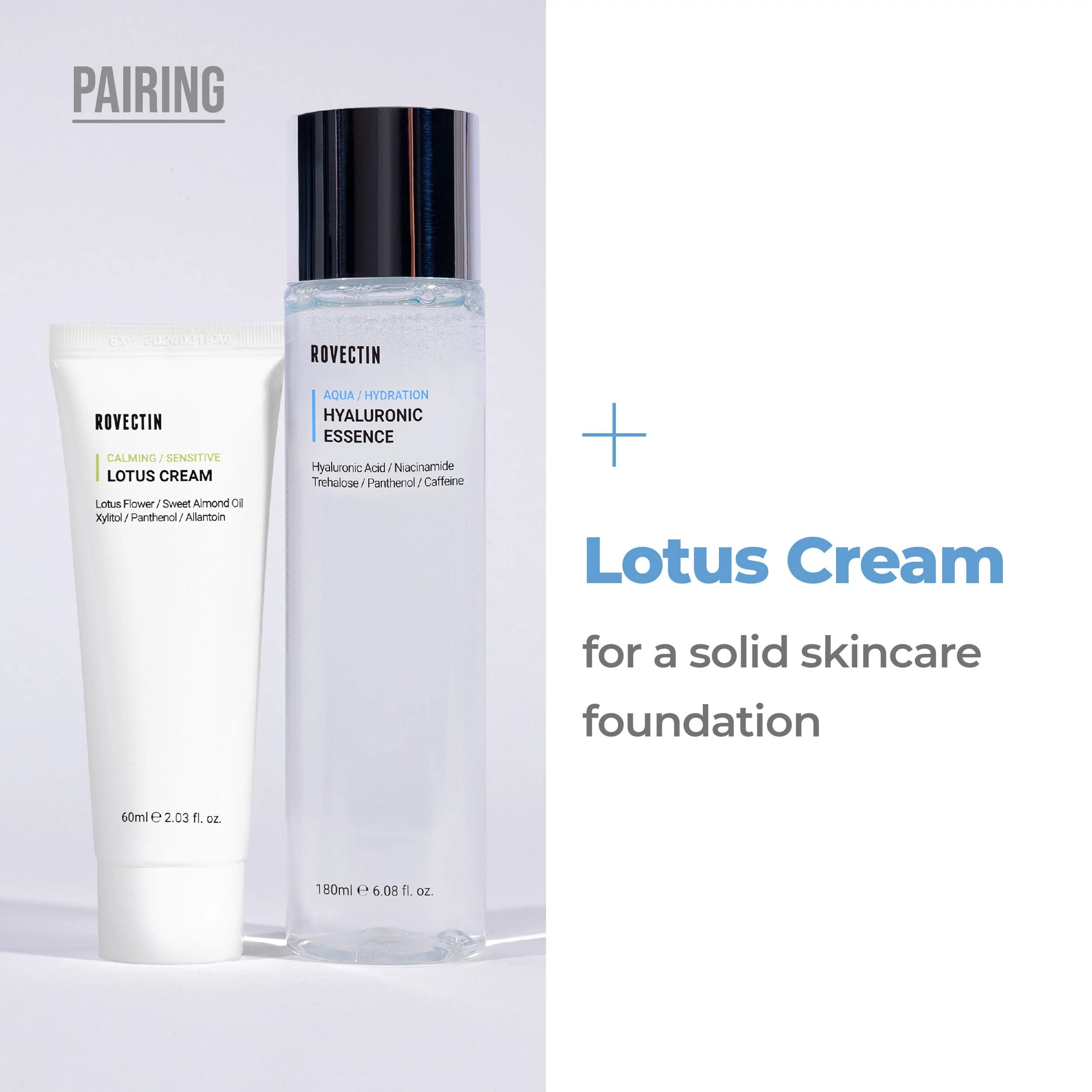 ROVECTIN 2-Step Hydrating & Calming Set – Aqua Hyaluronic Essence & Calming Lotus Cream with Niacinamide, Deep Moisturizing, Plumping, and Soothing Daily Routine, Vegan Korean Skincare Set - Image 2