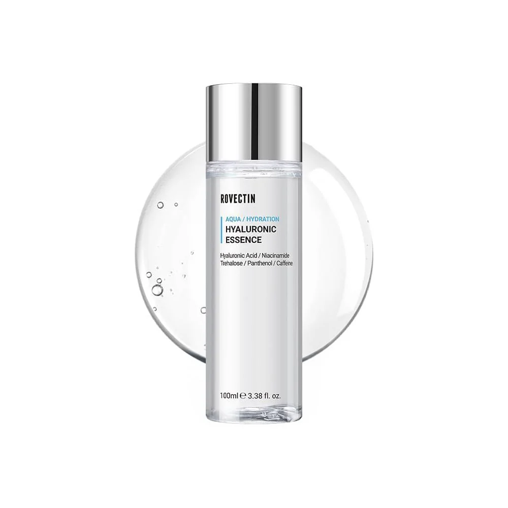ROVECTIN Aqua Hyaluronic Essence – Hydrating Essence Toner with 7-Layer Hyaluronic Acid Complex & Niacinamide for Deep Moisturizing, Plumping, and Soothing | Vegan Korean Skincare (3.38 fl oz)