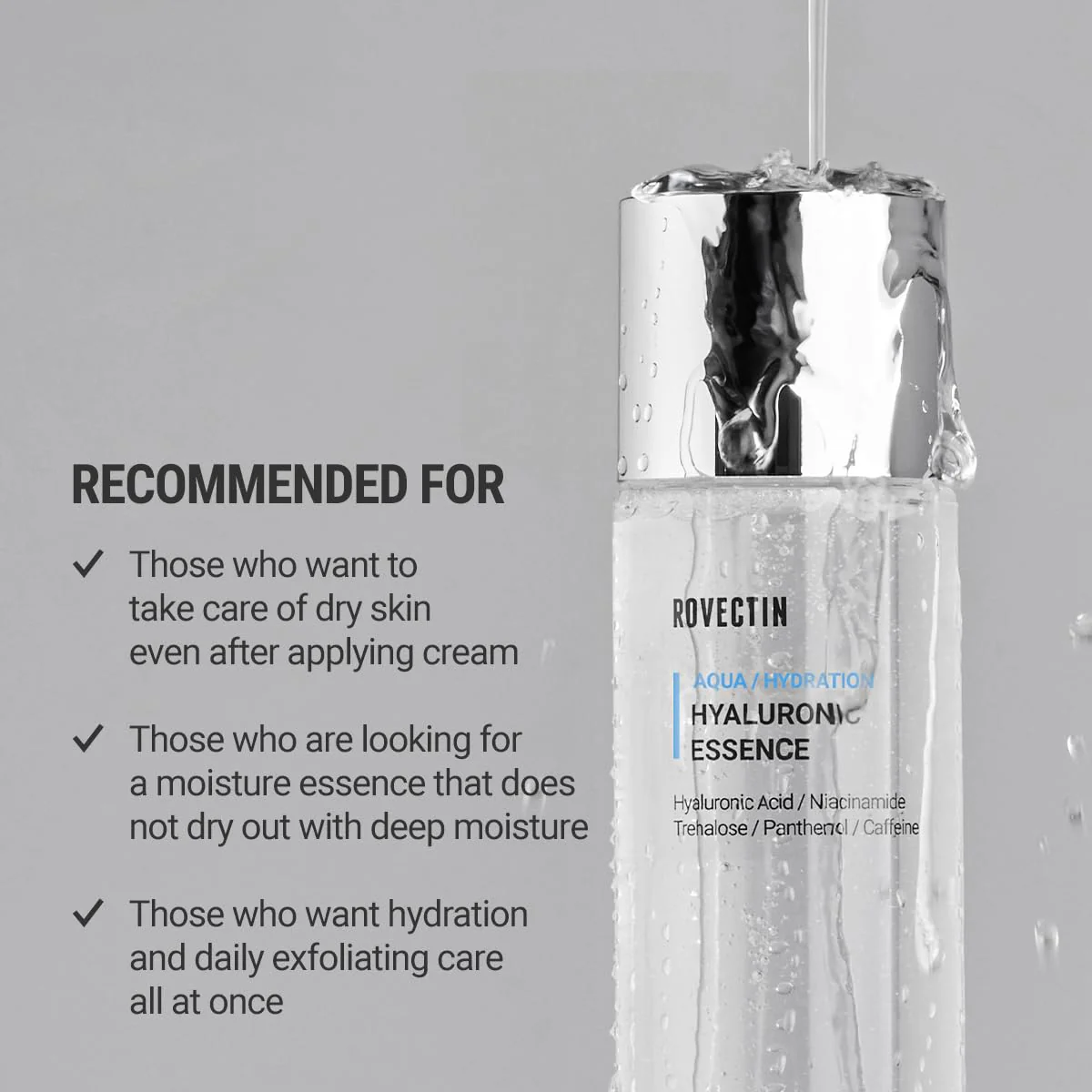 ROVECTIN Aqua Hyaluronic Essence – Hydrating Essence Toner with 7-Layer Hyaluronic Acid Complex & Niacinamide for Deep Moisturizing, Plumping, and Soothing | Vegan Korean Skincare (3.38 fl oz) - Image 8