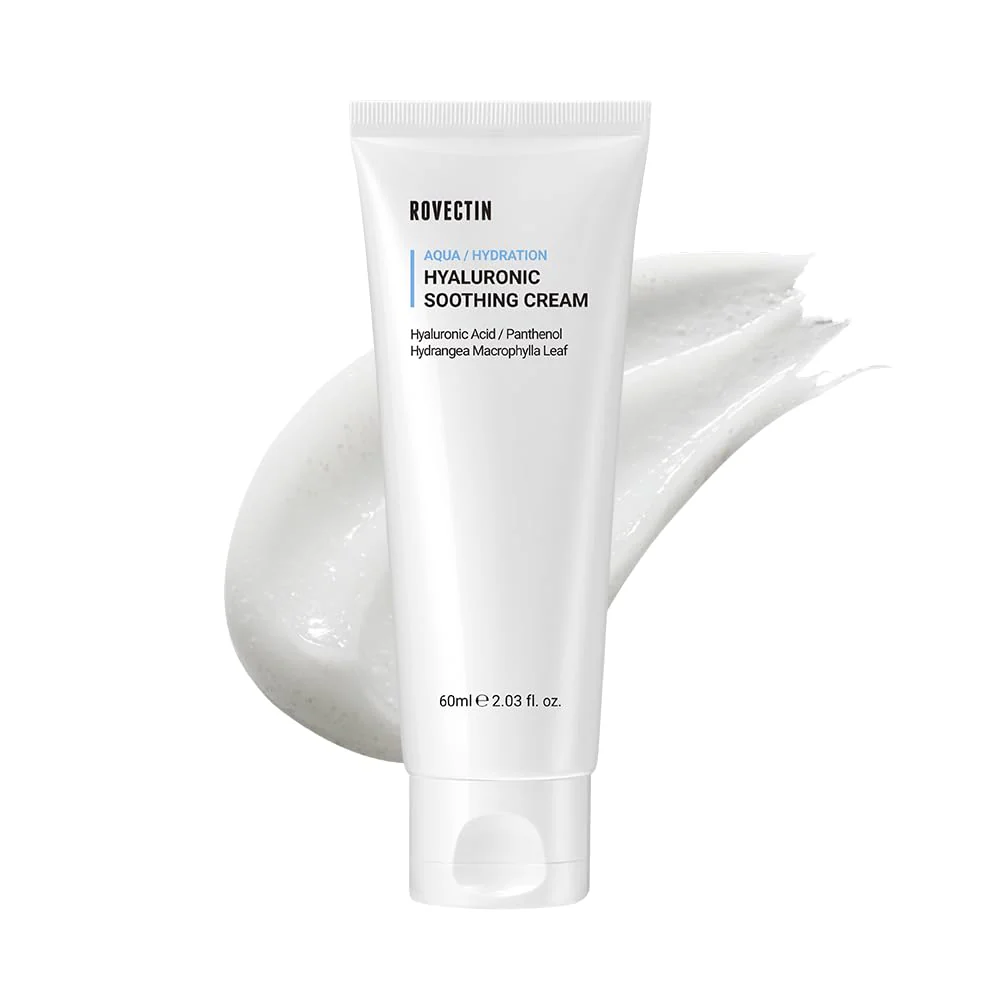 ROVECTIN Aqua Hyaluronic Soothing Cream - Skin Barrier Repair with Ceramide, Hyaluronic Acid, Niacinamide | Intense Hydrating Cream | Fragrance Free, Vegan, Korean Skincare (2.03 fl oz)