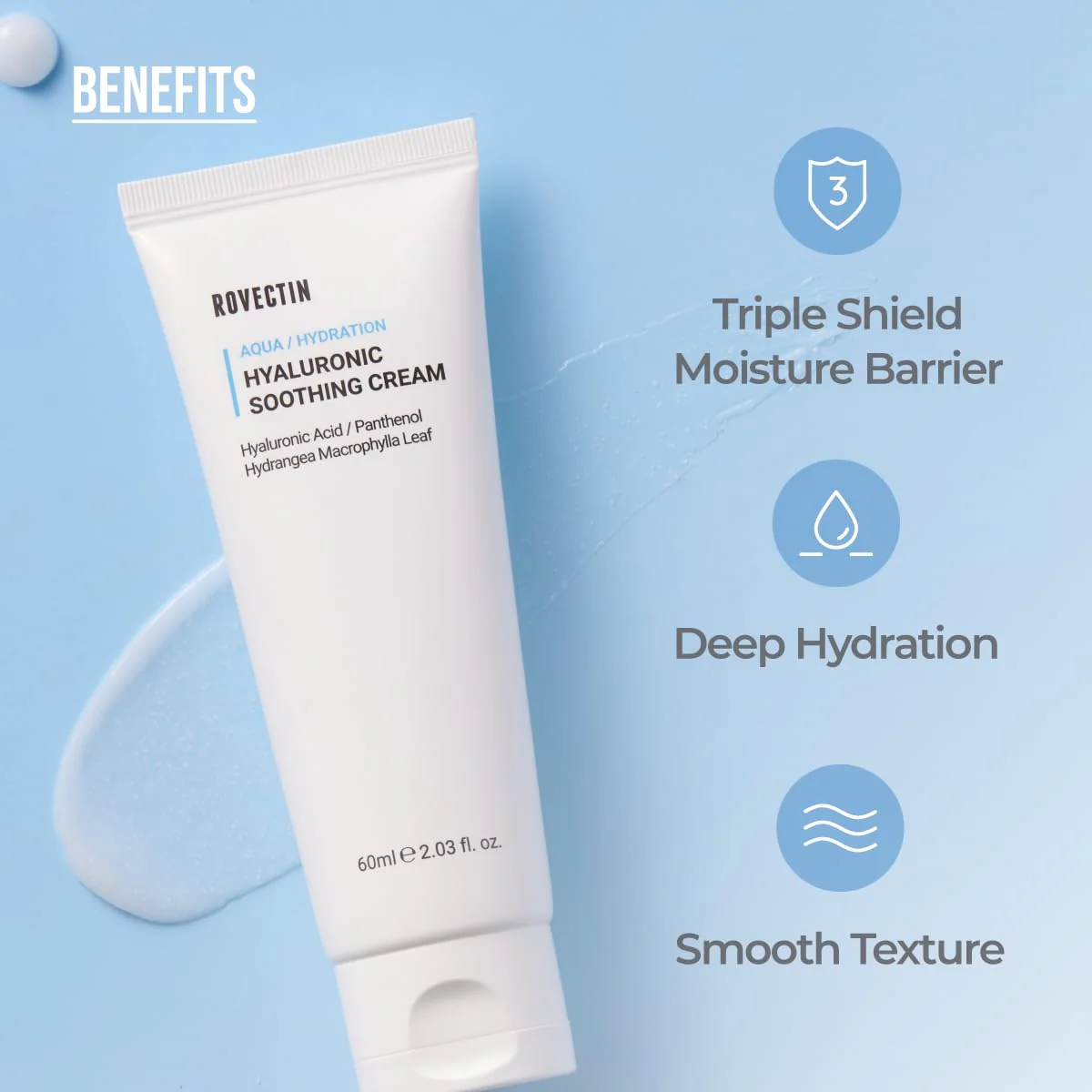 ROVECTIN Aqua Hyaluronic Soothing Cream - Skin Barrier Repair with Ceramide, Hyaluronic Acid, Niacinamide | Intense Hydrating Cream | Fragrance Free, Vegan, Korean Skincare (2.03 fl oz) - Image 6