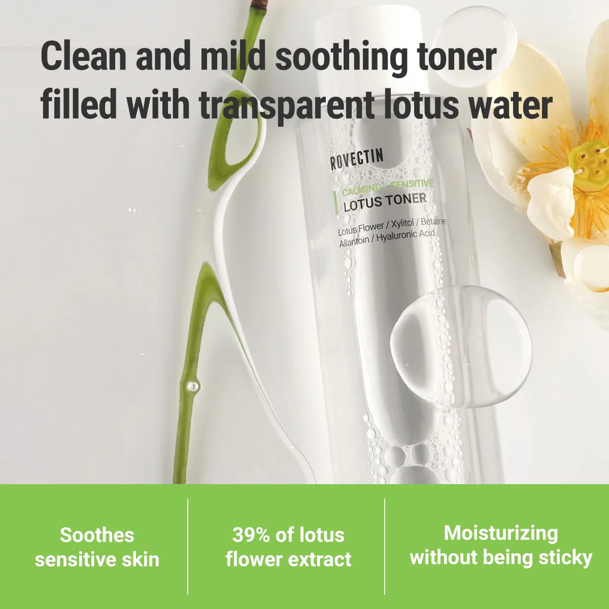 ROVECTIN Calming Lotus Water Toner - pH4.7 Extra Soothing and Hydrating for Trouble Care | 40% Lotus Flower Extract for Purifying | Hyaluronic Acid, Alcohol-Free, Vegan, K-Beauty (6.76 fl. oz, 200ml) - Image 8