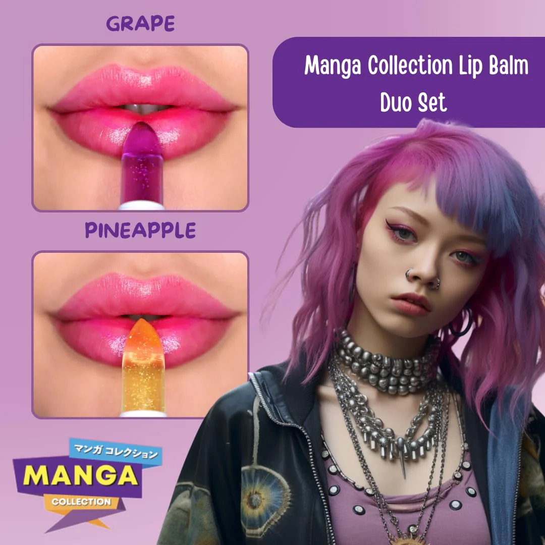 Rude Cosmetics Lip Balm Hydrating, Nourishing Lipbalm Set for Women, Lip Moisturizer for Dry Cracked Lips, Vegan & Cruelty-Free, Manga Collection/Grape & Pineapple - Image 7