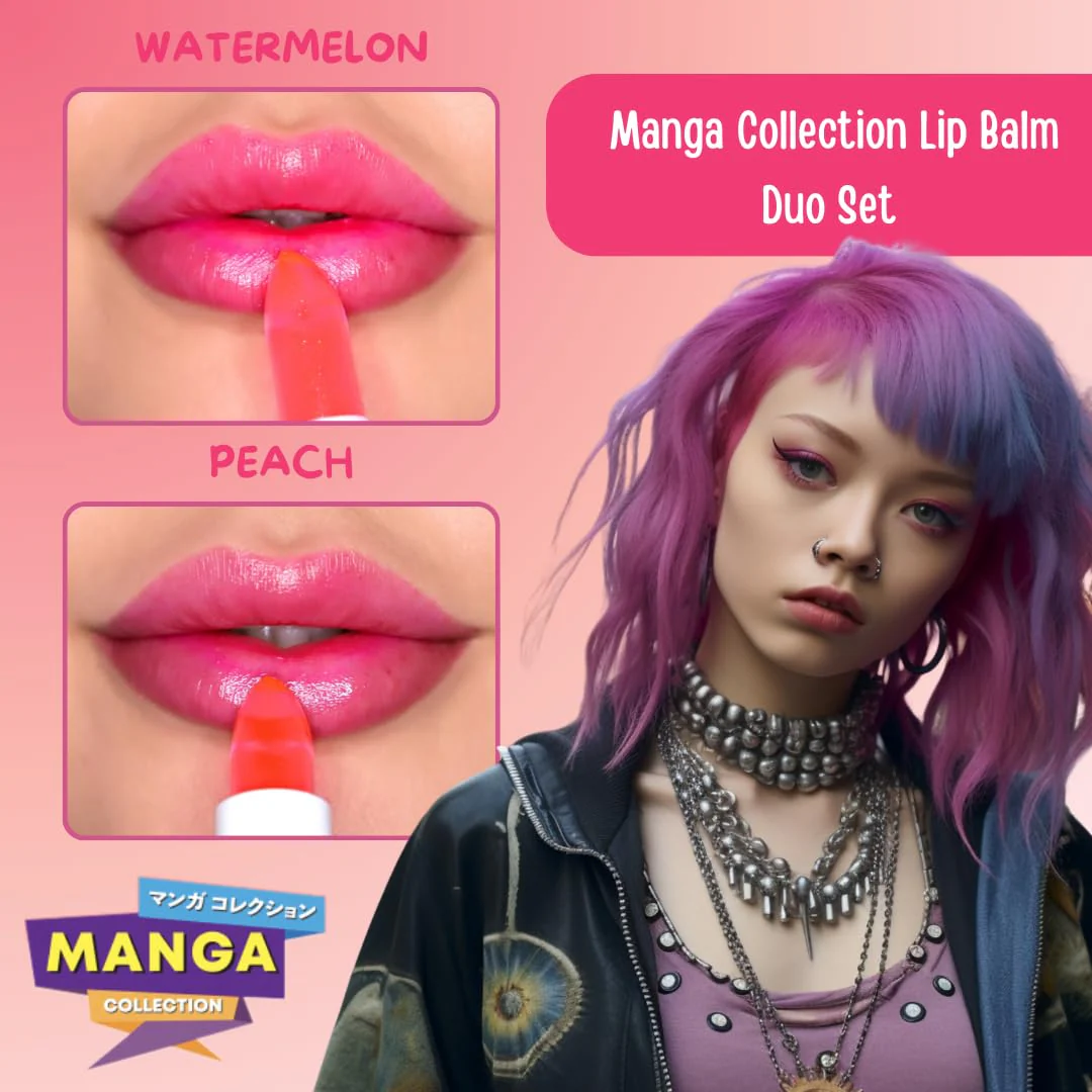 Rude Cosmetics Lip Balm Hydrating, Nourishing Lipbalm Set for Women, Lip Moisturizer for Dry Cracked Lips, Vegan & Cruelty-Free, Manga Collection/Watermelon & Peach - Image 7