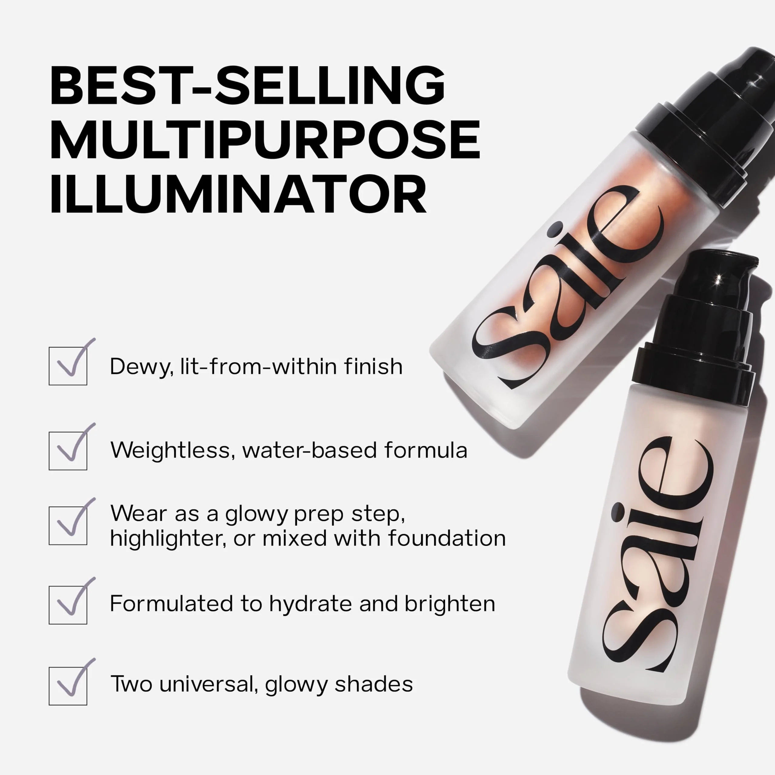 Saie Mini Glowy Super Gel - Hydrating Makeup Primer and Illuminating Glow Serum Enriched with Vitamin C and Squalane Oil - All-Over Liquid Highlighter Makeup for Instant Glass Skin - Starglow (0.5 oz) - Image 3