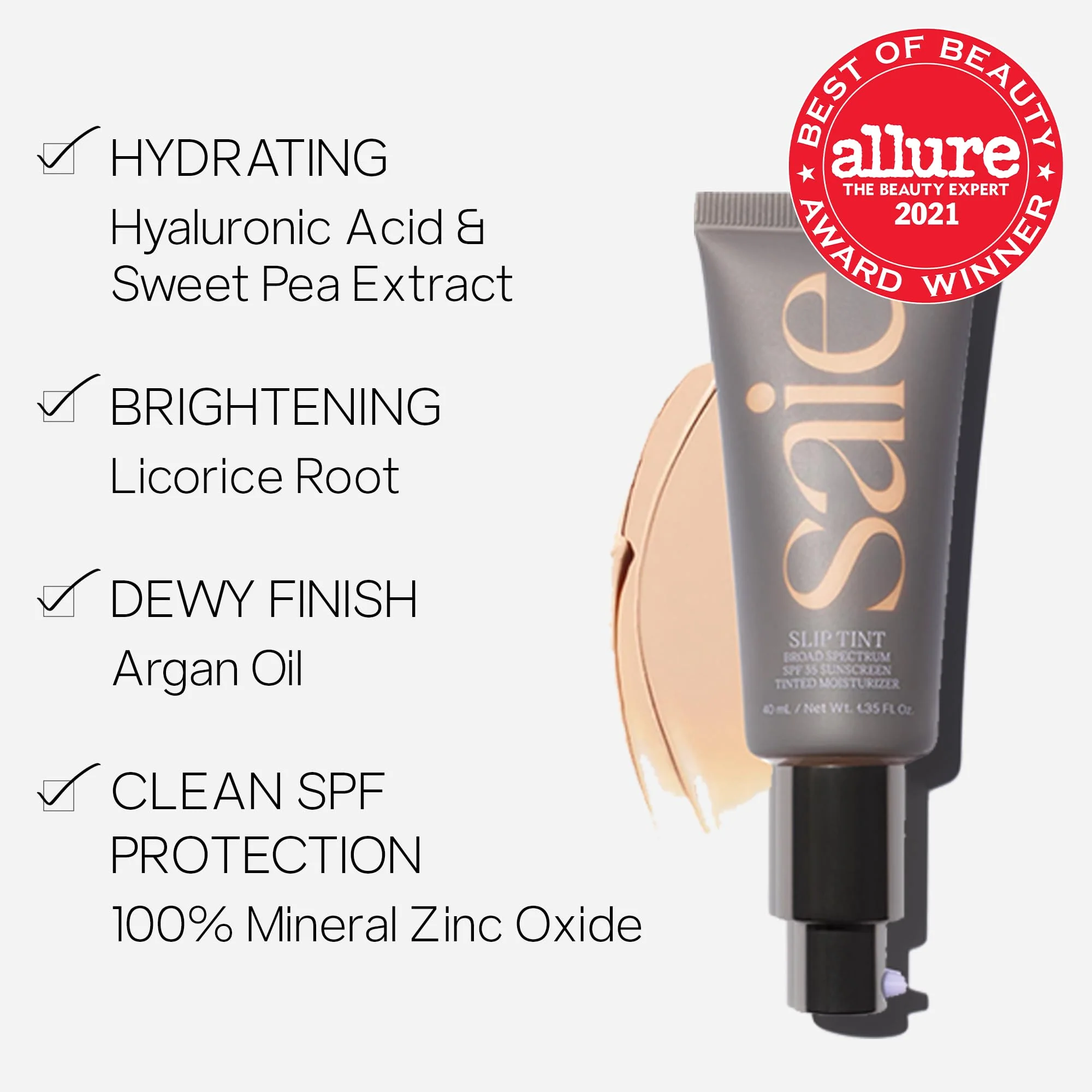 Saie Slip Tint Tinted Moisturizer with SPF 35 - Light Coverage, Glowy Skin Tint & Mineral Sunscreen for Face with Hydrating Hyaluronic Acid - Summer Makeup Essential - Shade Five + Half (1.35 oz) - Image 8