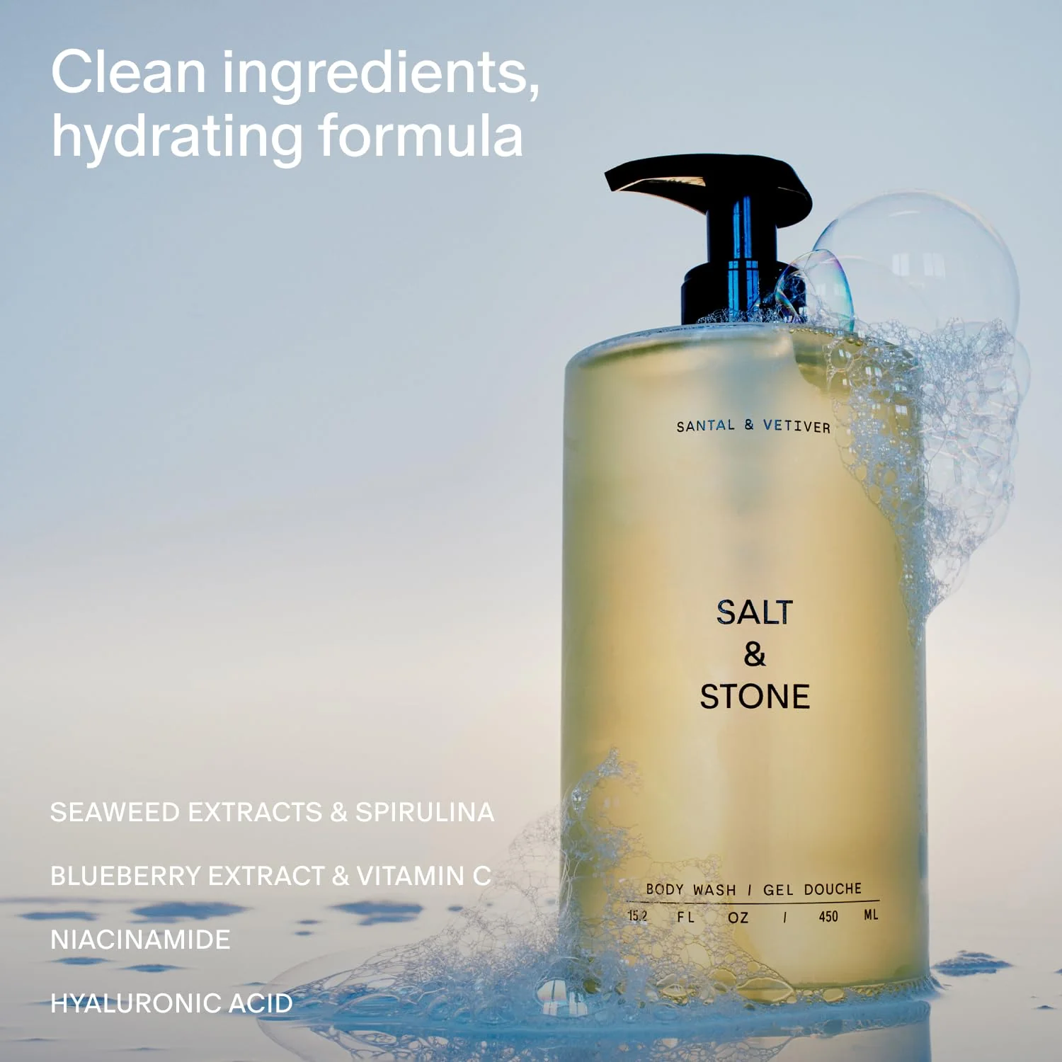 Salt & Stone Body Wash with Antioxidants for Deep Moisture | For Women & Men, Sulfate, Paraben, & Dye Free, Leaving Skin Soft and Hydrated | Santal & Vetiver 15.2 fl oz - Image 8
