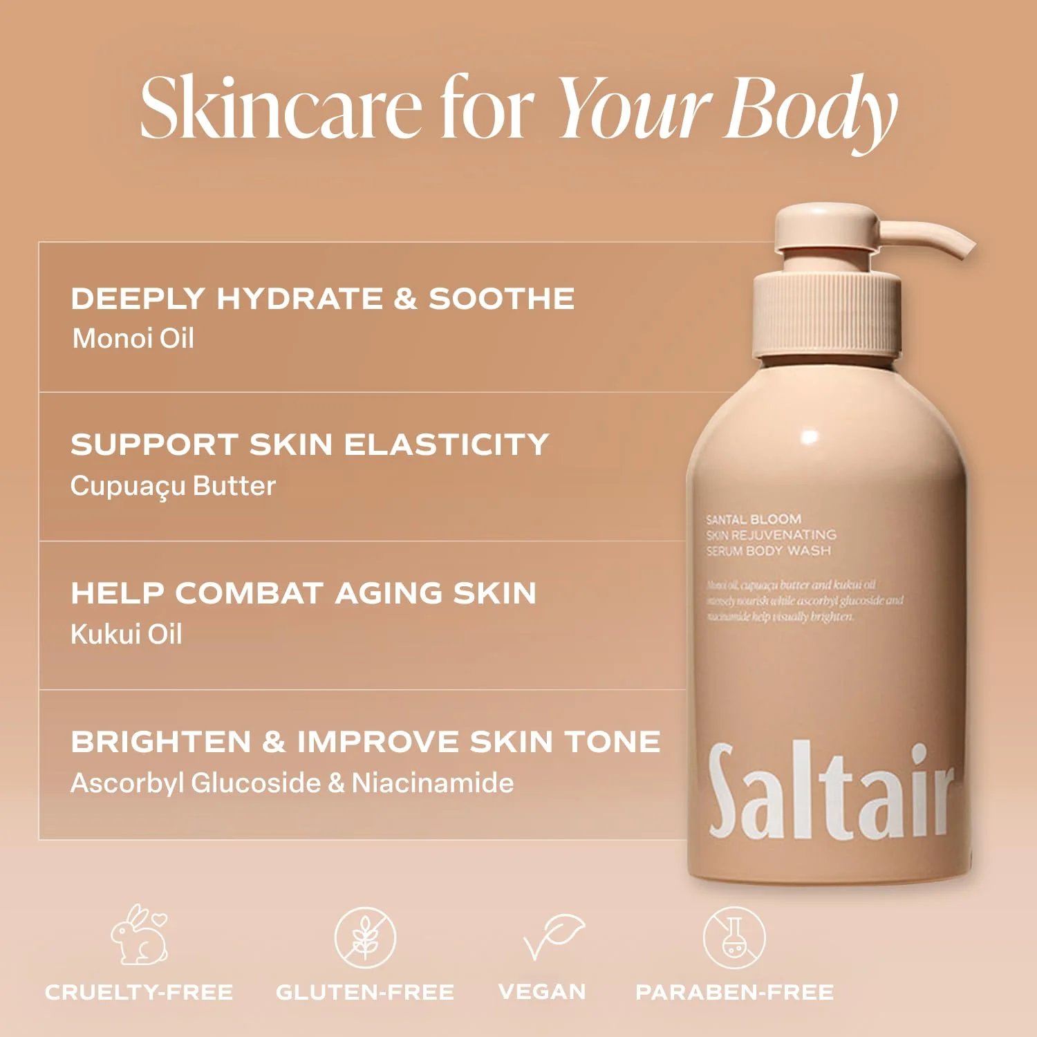 Saltair Body Wash 2-Pack – Santal Bloom – Moisturizing Body Wash with Monoi Oil and Cupuacu Butter – Scented Shower Gel for Women and Men – 2x 17oz – Vegan, Cruelty-Free, Paraben-Free - Image 5