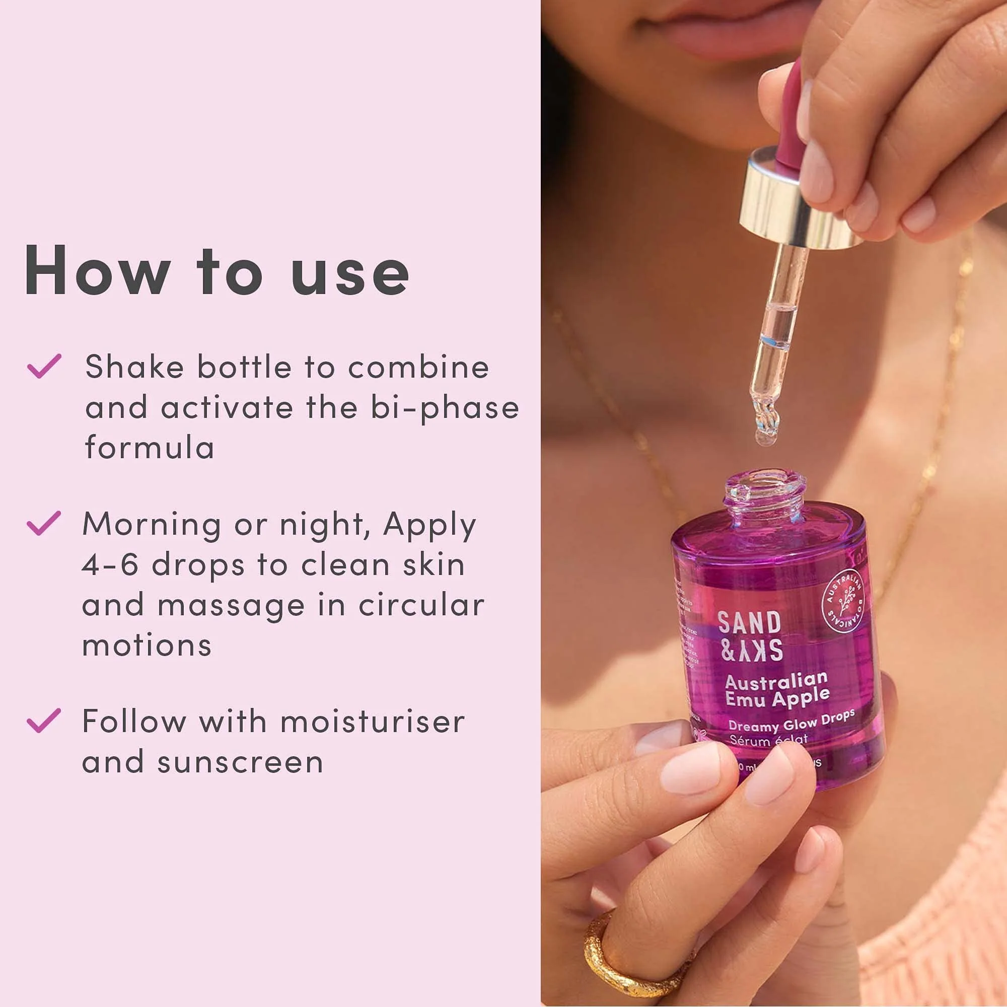 Sand & Sky Vitamin C Serum Hyaluronic Acid Serum Glow Drops - Australian Glow Berries Brightening Face Serum, Fine Line Reducing, Plumping, Dual Phase, 1 fl oz - Image 3