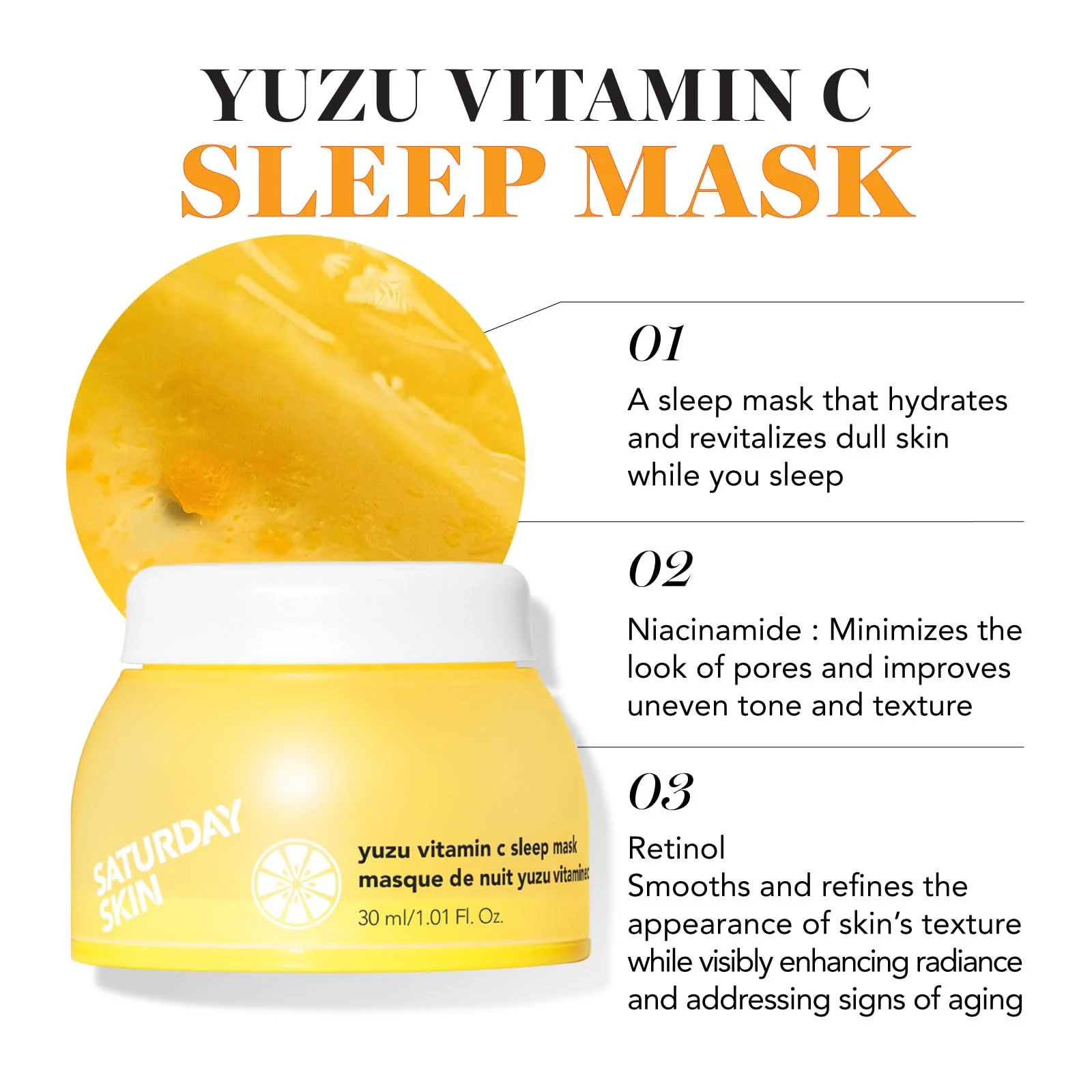 Saturday Skin 3-Piece Skin Care Set Yuzu Vitamin C Sleep Mask Yuzu Vitamin C Bright Toner and Eye Cream Overnight Facial Masks Korean Beauty Best Vitamin C Skincare Set - Image 2