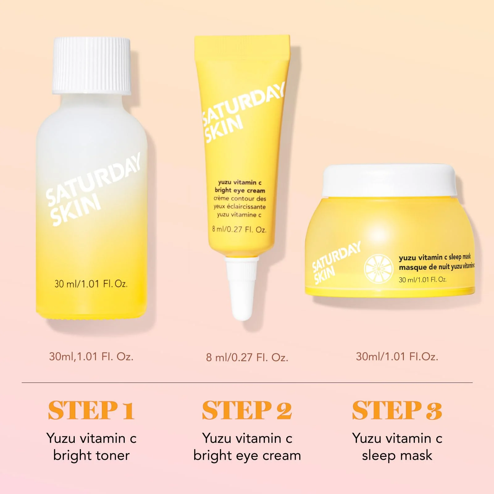Saturday Skin 3-Piece Skin Care Set Yuzu Vitamin C Sleep Mask Yuzu Vitamin C Bright Toner and Eye Cream Overnight Facial Masks Korean Beauty Best Vitamin C Skincare Set - Image 5