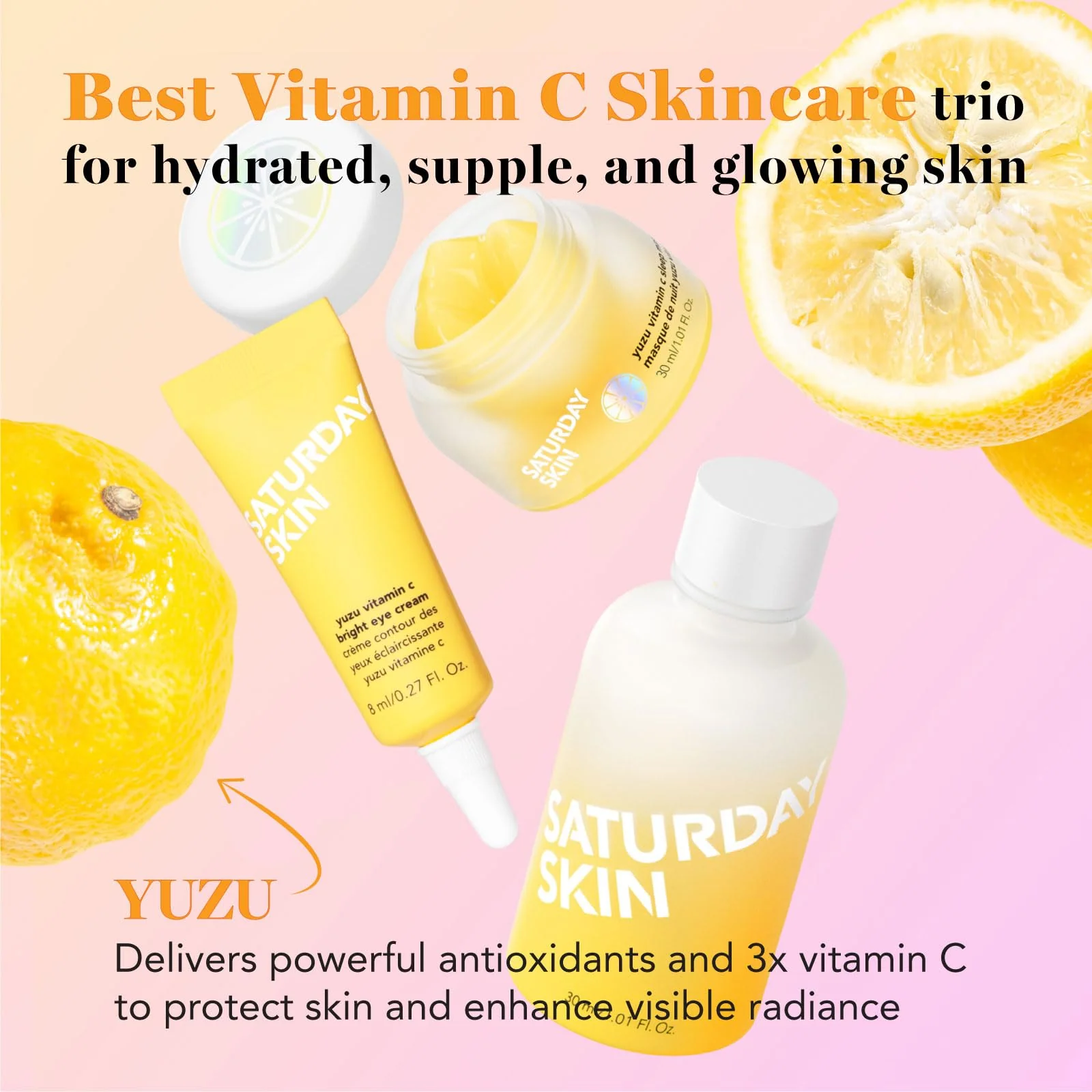 Saturday Skin 3-Piece Skin Care Set Yuzu Vitamin C Sleep Mask Yuzu Vitamin C Bright Toner and Eye Cream Overnight Facial Masks Korean Beauty Best Vitamin C Skincare Set - Image 6