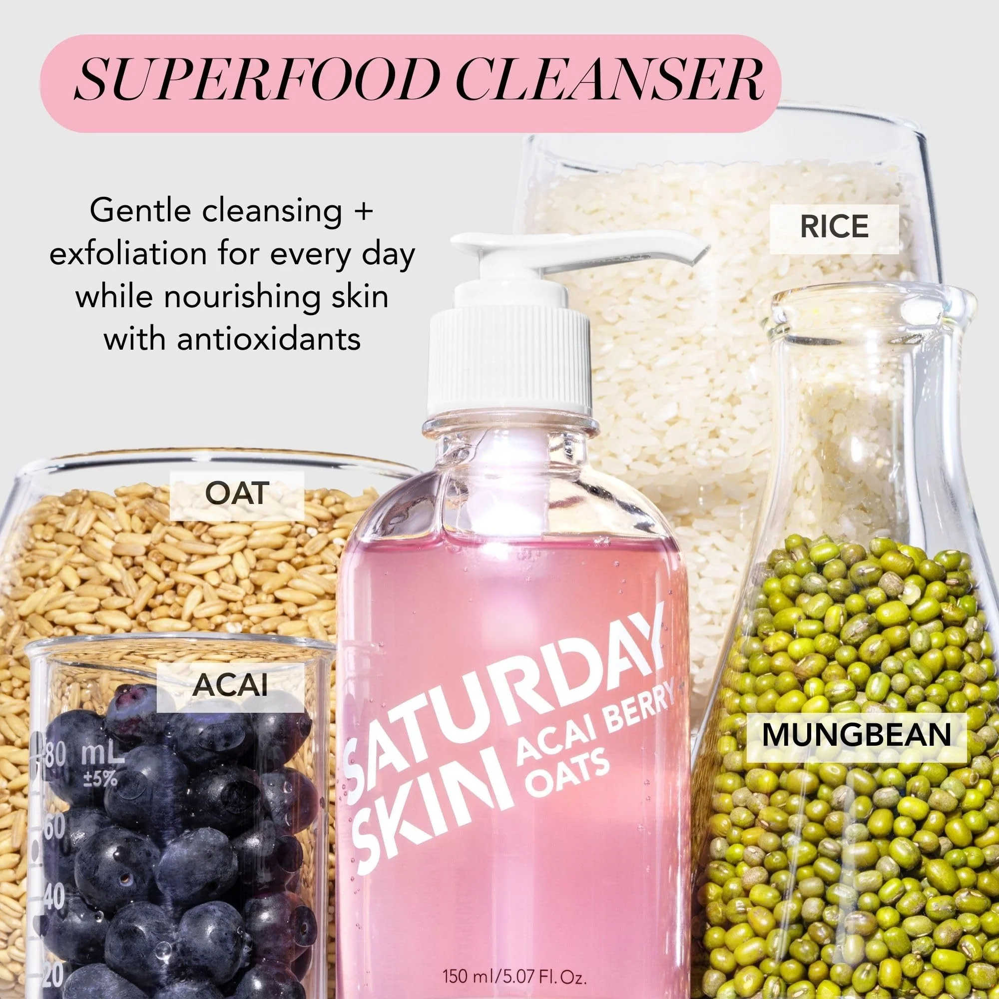 Saturday Skin Hydrating Gentle Facial Gel Cleanser Makeup Remover Sensitive Skin Face Wash Antioxidant Vitamin Brightening Smoothing | Korean Skin Care CICA Acai Berry Oats - Image 13