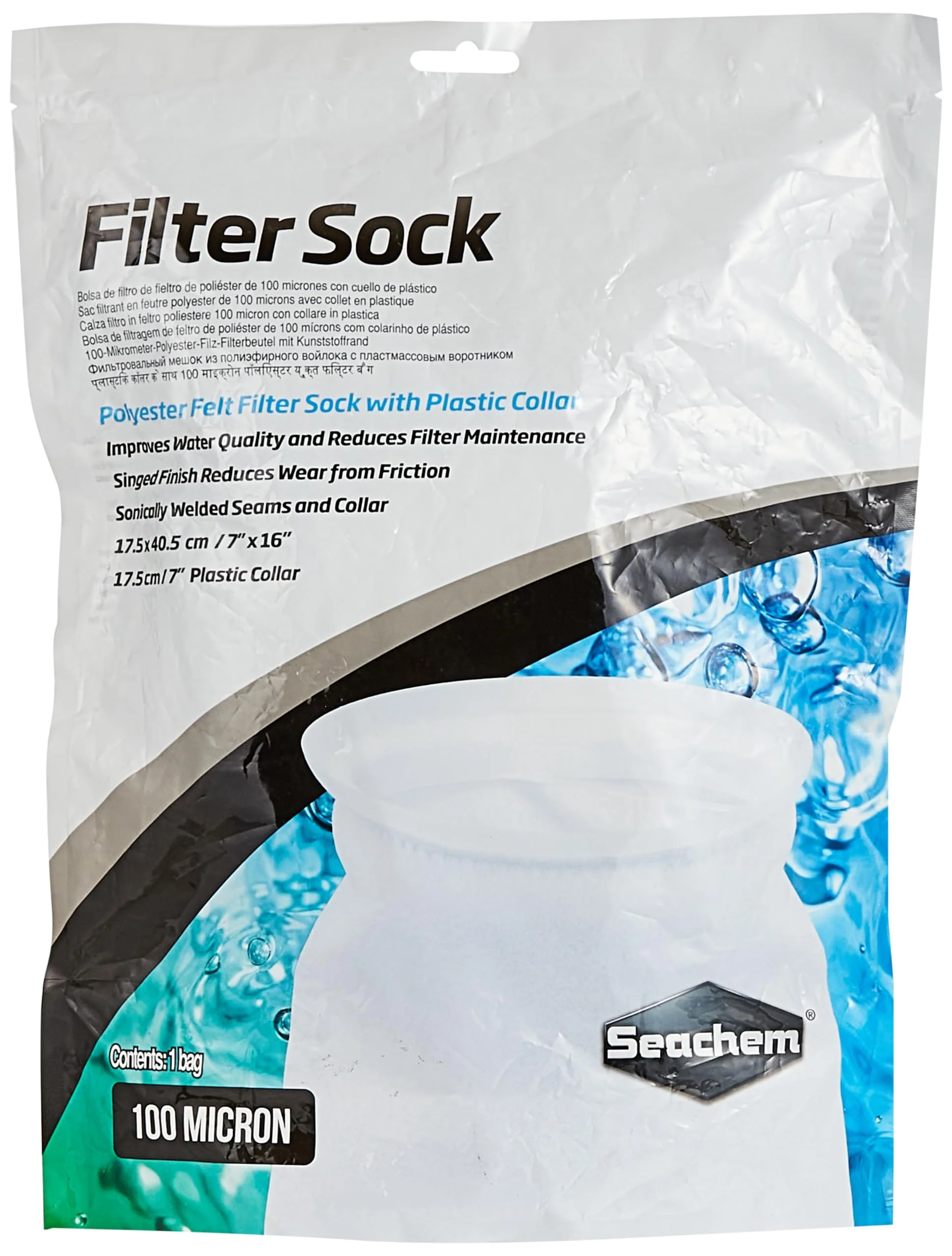 Seachem Laboratories 1552 Filter Sock (100 Micron) 17.5 x 40.5 cm, White