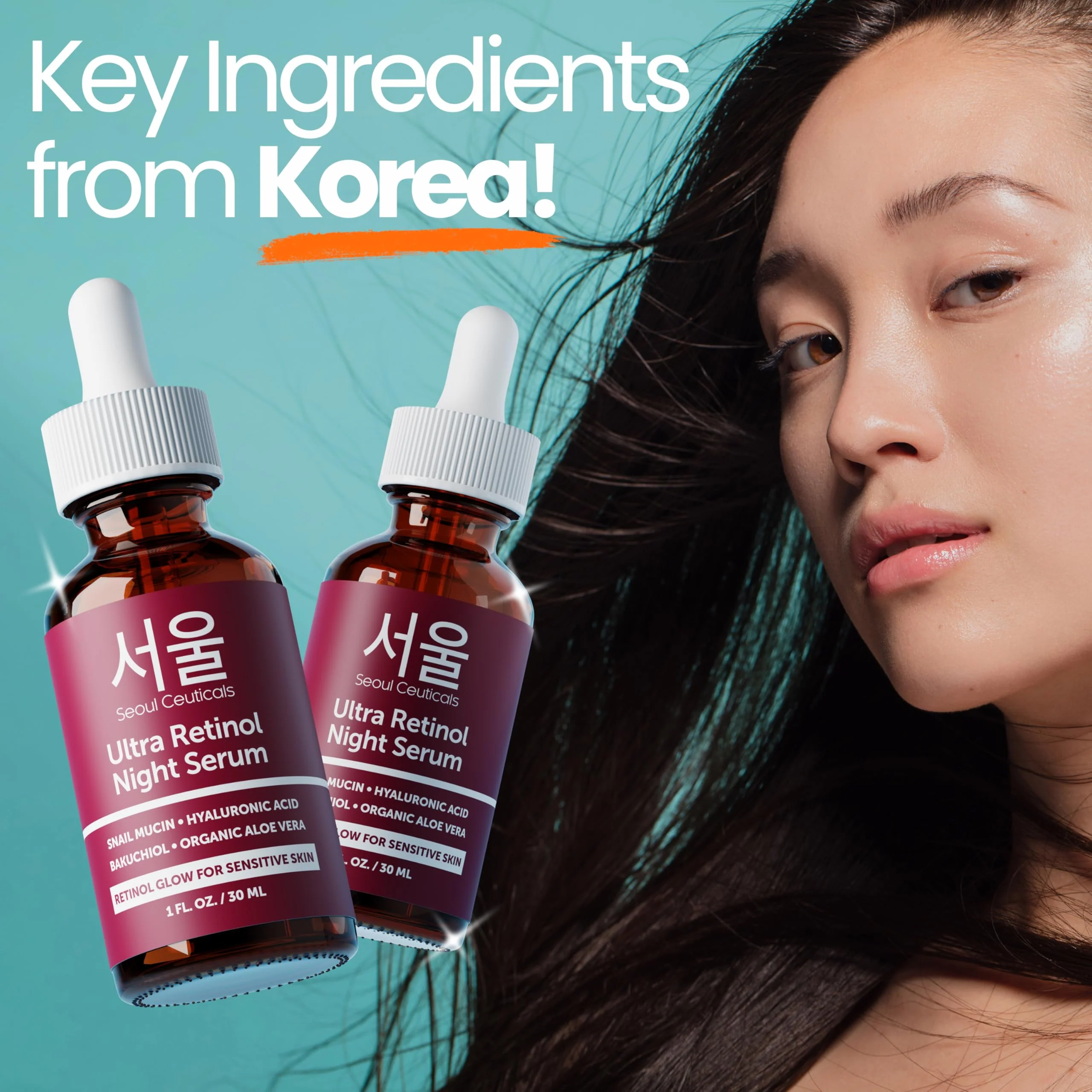 SeoulCeuticals 1% Korean Retinol Night Serum for Face - 97.5% Snail Mucin + Hyaluronic Acid + Bakuchiol, Cruelty Free K Beauty for Sensitive Skin 1oz - Image 3