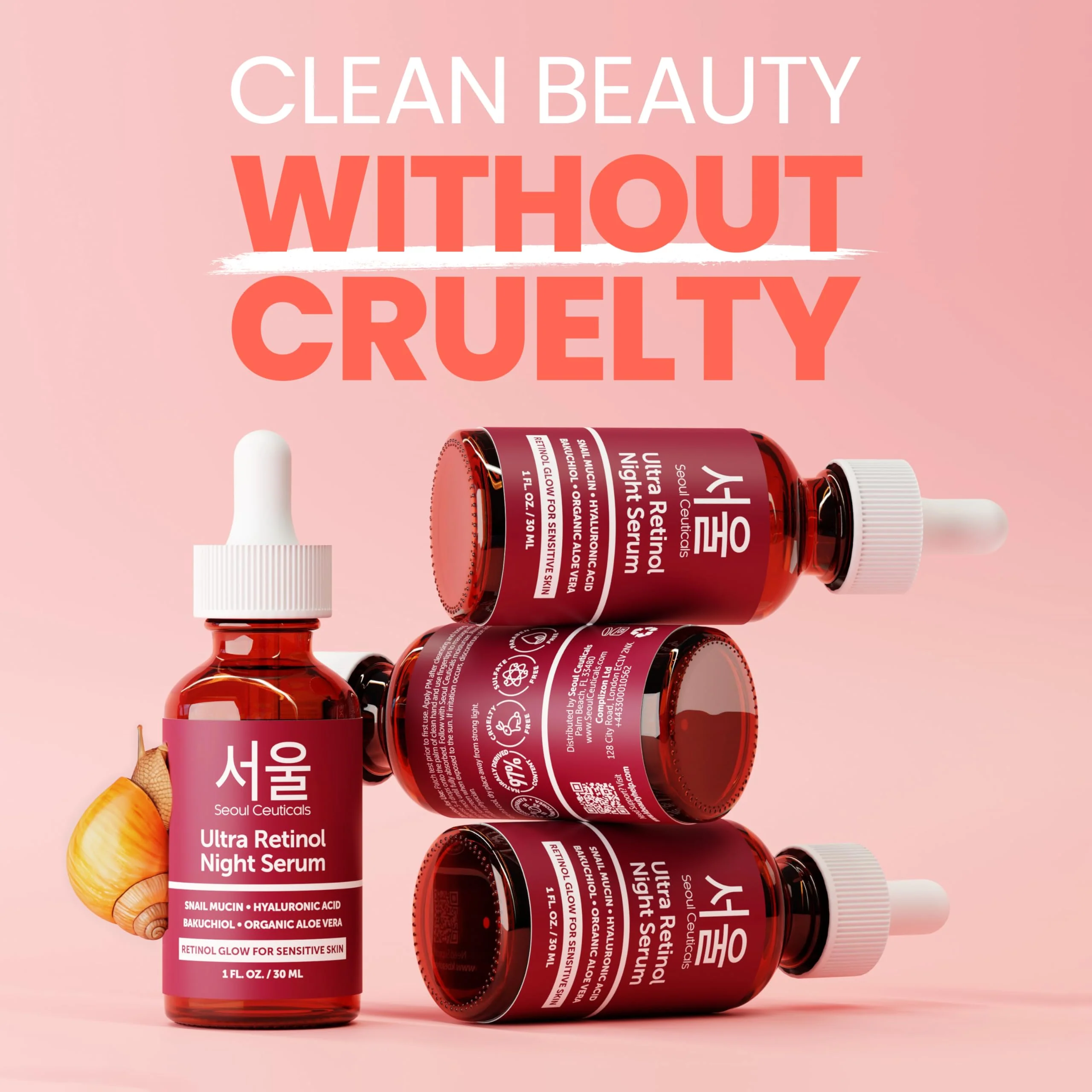 SeoulCeuticals 1% Korean Retinol Night Serum for Face - 97.5% Snail Mucin + Hyaluronic Acid + Bakuchiol, Cruelty Free K Beauty for Sensitive Skin 1oz - Image 7