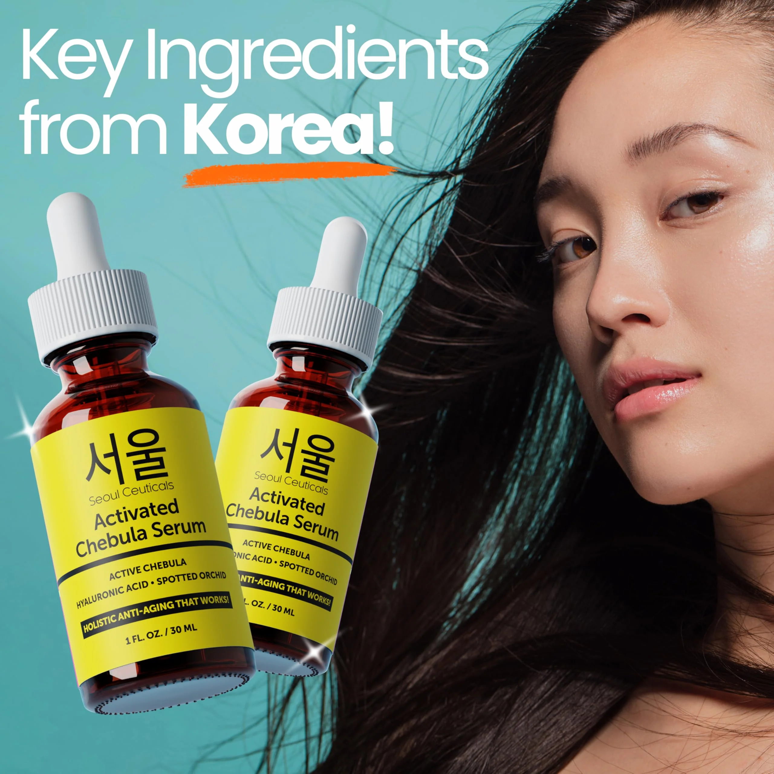 SeoulCeuticals Chebula Active Serum for Face - Korean Skin Care Anti Aging Natural K Beauty Skincare With Hyaluronic Acid + Spotted Orchid for Healthy, Youthful Glowing Skin 1oz - Image 3