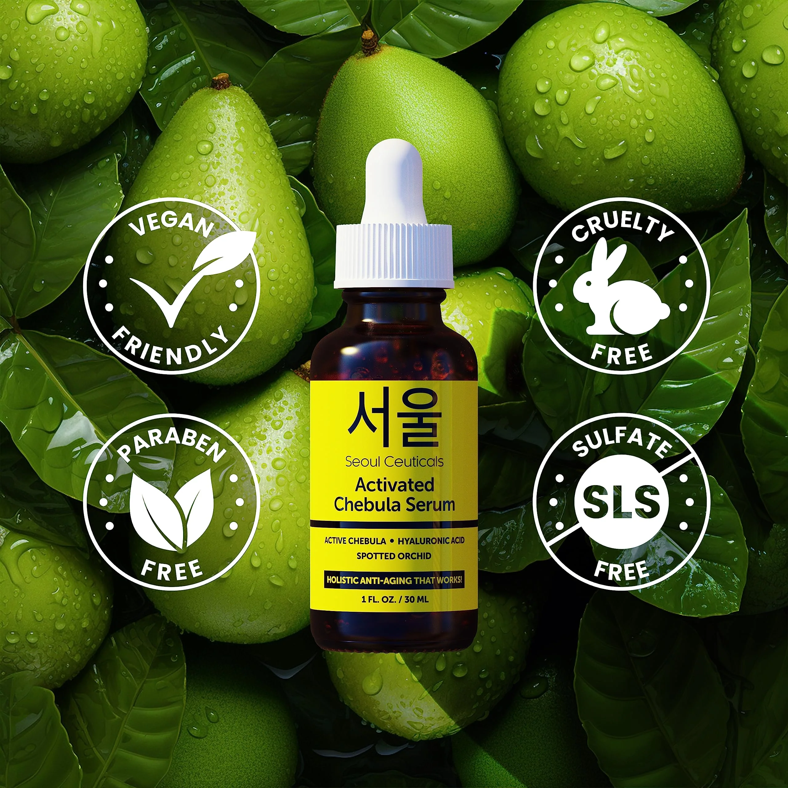 SeoulCeuticals Chebula Active Serum for Face - Korean Skin Care Anti Aging Natural K Beauty Skincare With Hyaluronic Acid + Spotted Orchid for Healthy, Youthful Glowing Skin 1oz - Image 4