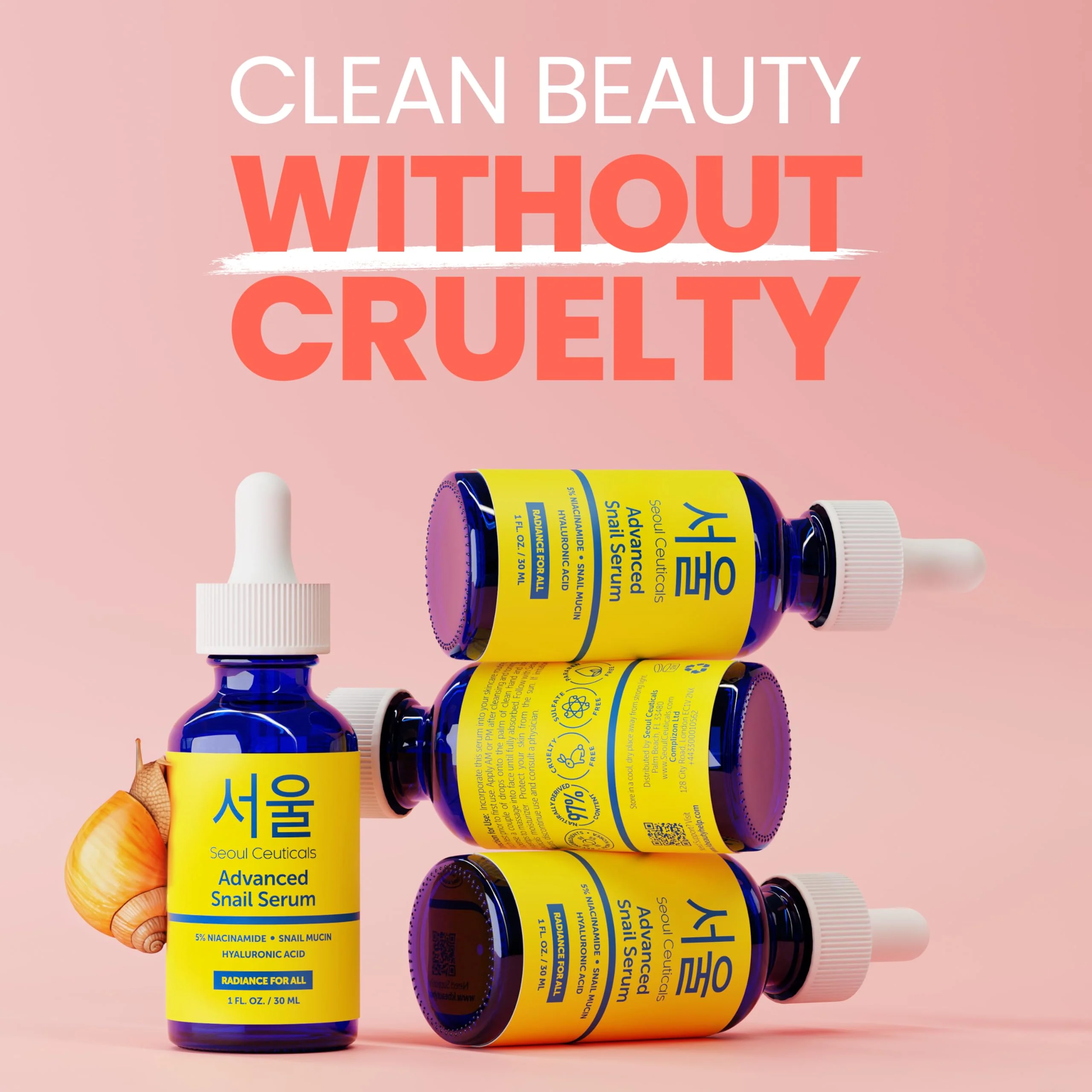 SeoulCeuticals Korean 5% Niacinamide + Snail Mucin 97.5% Essence Serum + Hyaluronic Acid, Cruelty Free Korean Skin Care, Natural & Organic Anti Aging Face Serum for Dull Skin, K Beauty 1oz - Image 7