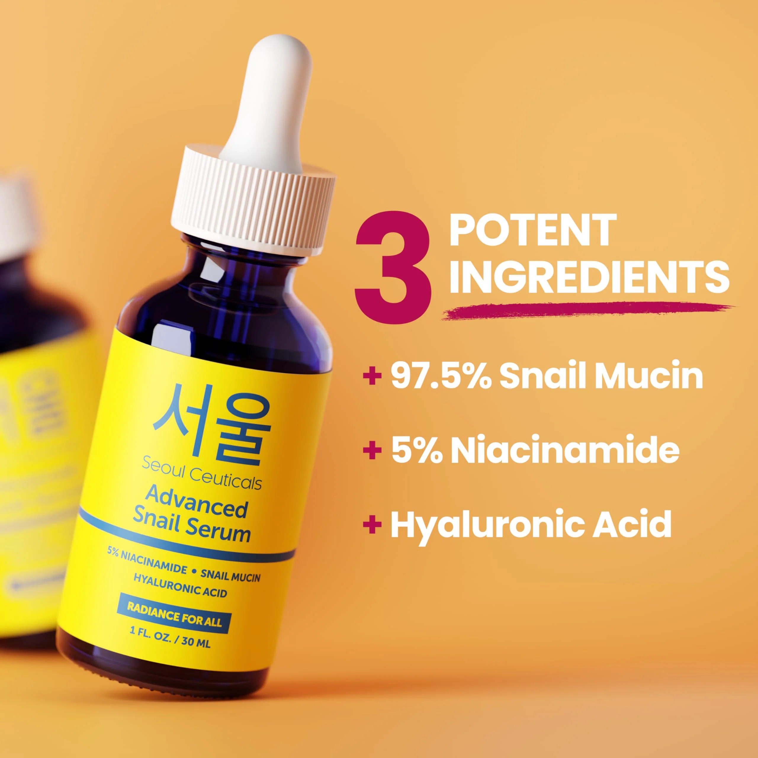 SeoulCeuticals Korean 5% Niacinamide + Snail Mucin 97.5% Essence Serum + Hyaluronic Acid, Cruelty Free Korean Skin Care, Natural & Organic Anti Aging Face Serum for Dull Skin, K Beauty 1oz - Image 8