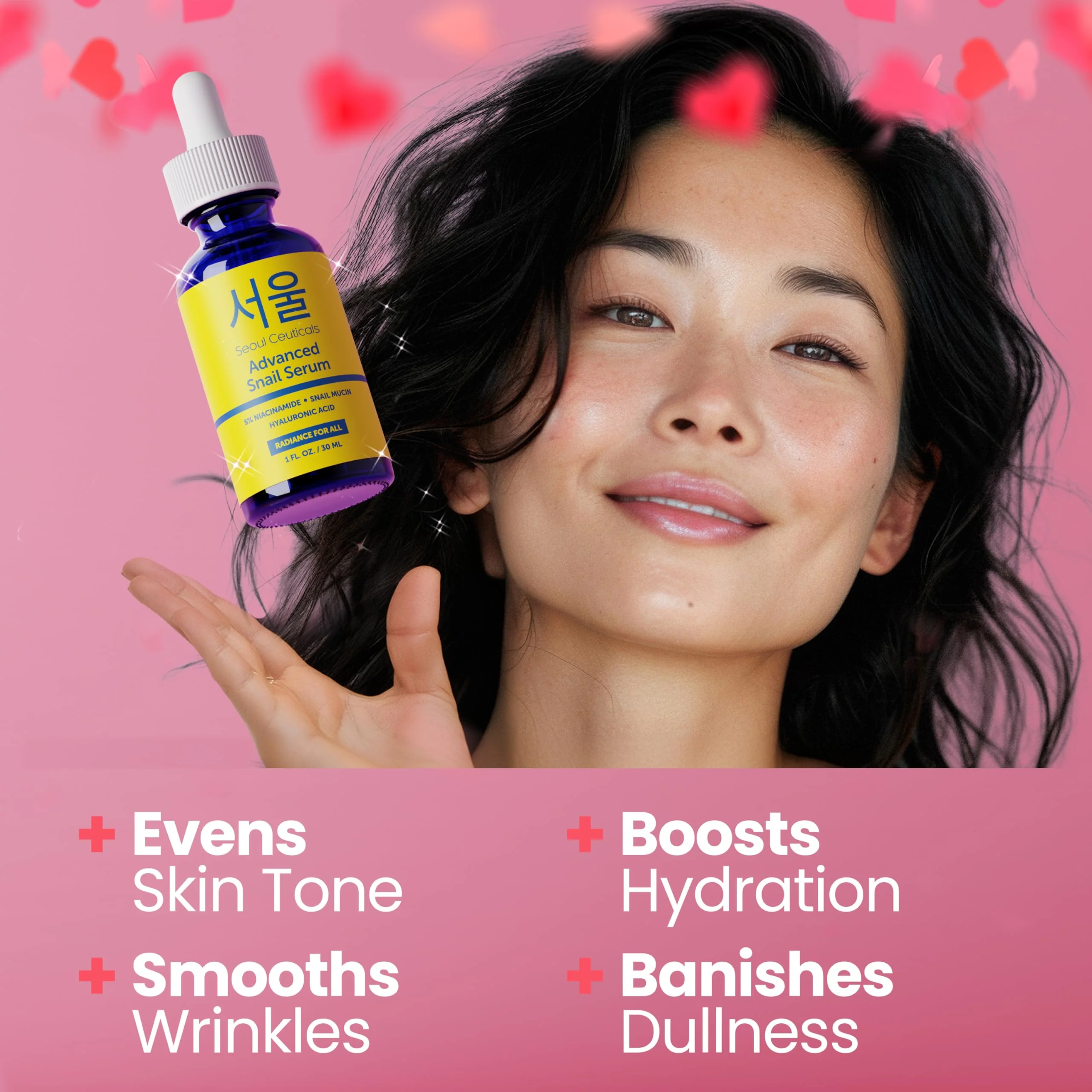 SeoulCeuticals Korean 5% Niacinamide + Snail Mucin 97.5% Essence Serum + Hyaluronic Acid, Cruelty Free Korean Skin Care, Natural & Organic Anti Aging Face Serum for Dull Skin, K Beauty 1oz - Image 9