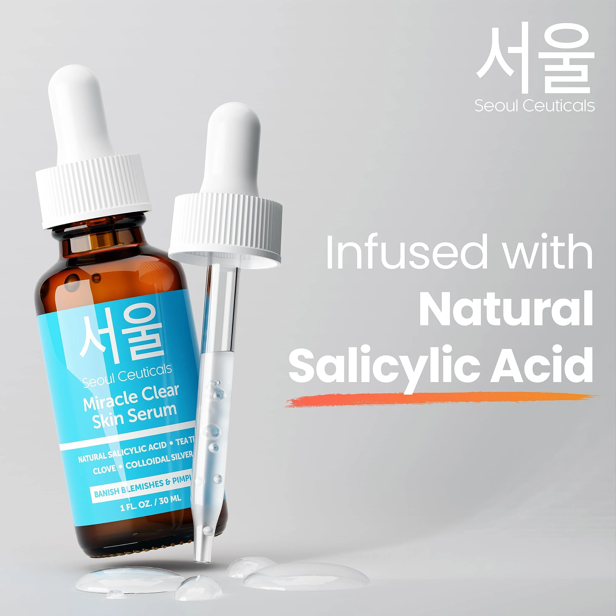 SeoulCeuticals Korean Acne Serum, Skin Care Treatment for Acne Prone Skin - Rapid Action Salicylic Acid, Tea Tree & Clove For Even Skin Tone 1oz - Image 2