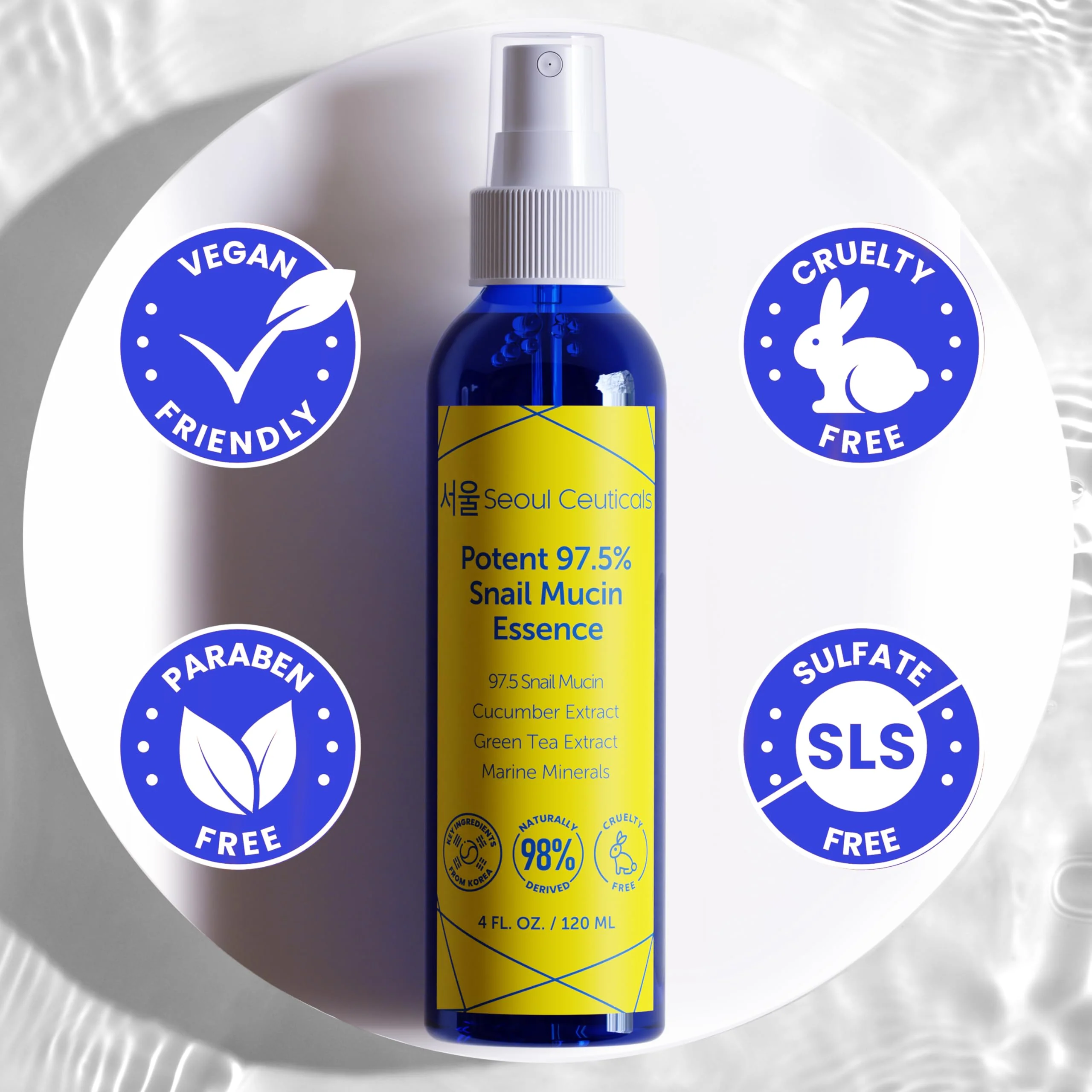 SeoulCeuticals Korean Face Mist 97.5% Snail Mucin Essence - K Beauty Skincare Facial Spray - Cucumber Extract + Marine Minerals + Green Tea + Aloe 4oz - Image 3