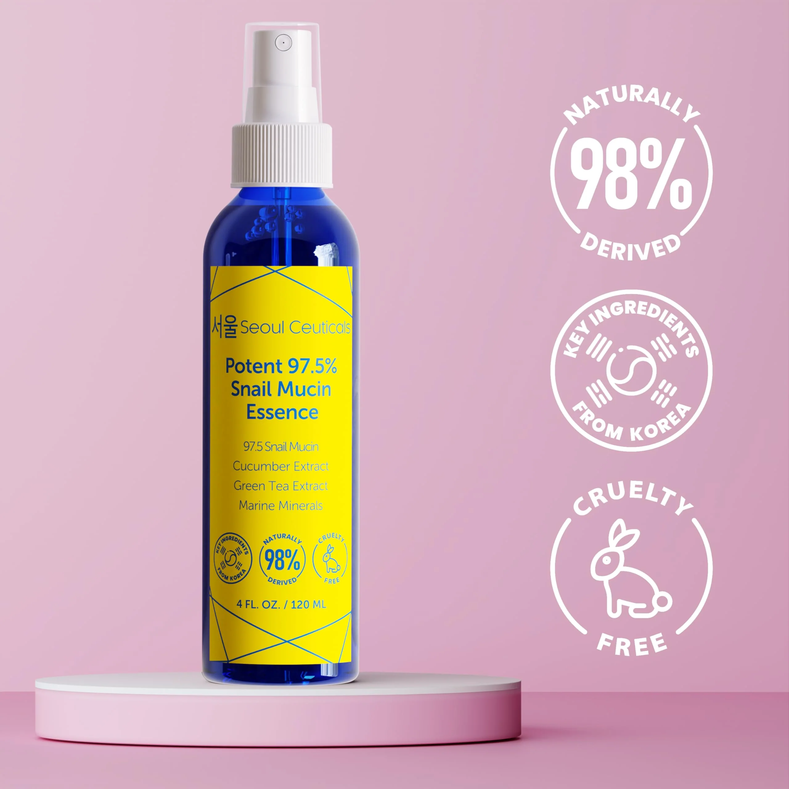 SeoulCeuticals Korean Face Mist 97.5% Snail Mucin Essence - K Beauty Skincare Facial Spray - Cucumber Extract + Marine Minerals + Green Tea + Aloe 4oz - Image 4