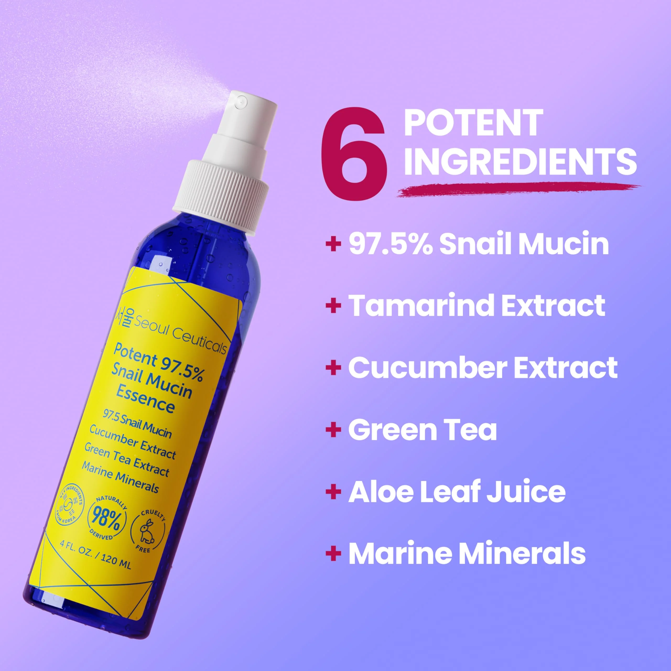 SeoulCeuticals Korean Face Mist 97.5% Snail Mucin Essence - K Beauty Skincare Facial Spray - Cucumber Extract + Marine Minerals + Green Tea + Aloe 4oz - Image 8