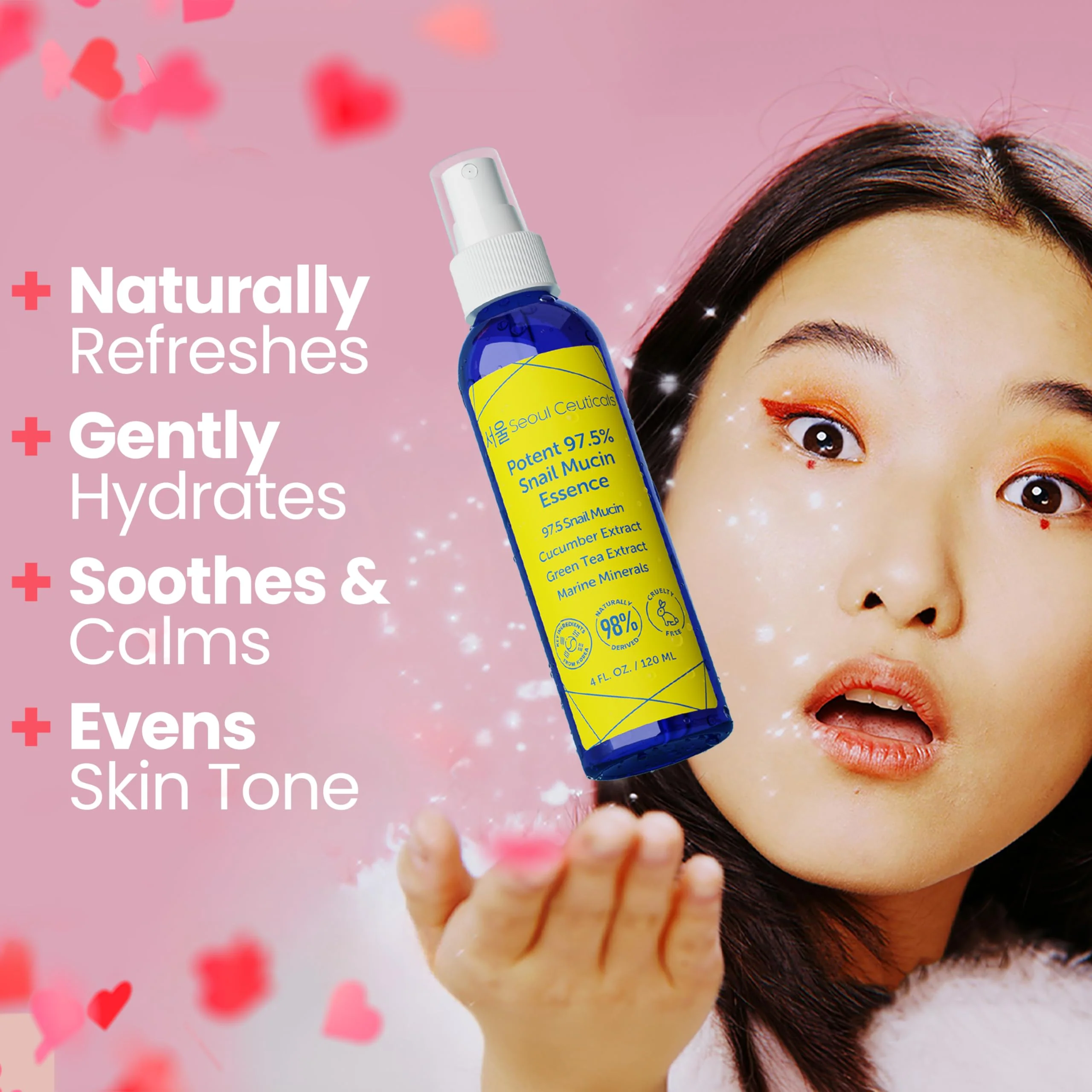 SeoulCeuticals Korean Face Mist 97.5% Snail Mucin Essence - K Beauty Skincare Facial Spray - Cucumber Extract + Marine Minerals + Green Tea + Aloe 4oz - Image 9