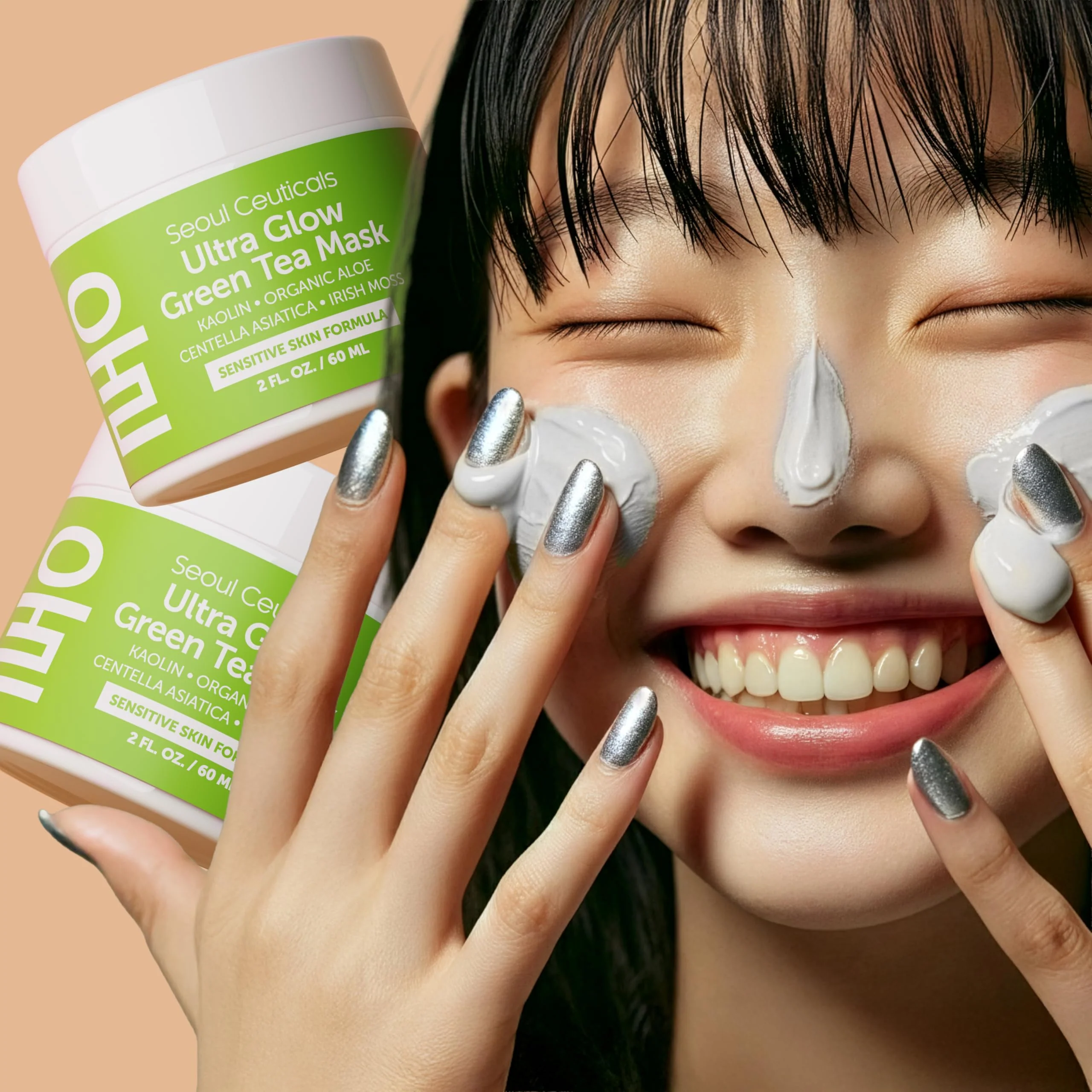 SeoulCeuticals Korean Skin Care Face Mask for Sensitive Skin - Korean Skincare Green Tea Wash Off Masks - K Beauty Face Masks - Aloe Vera Mask + Centella Asiatica Hydrating Facial Spa Mask 2oz - Image 4