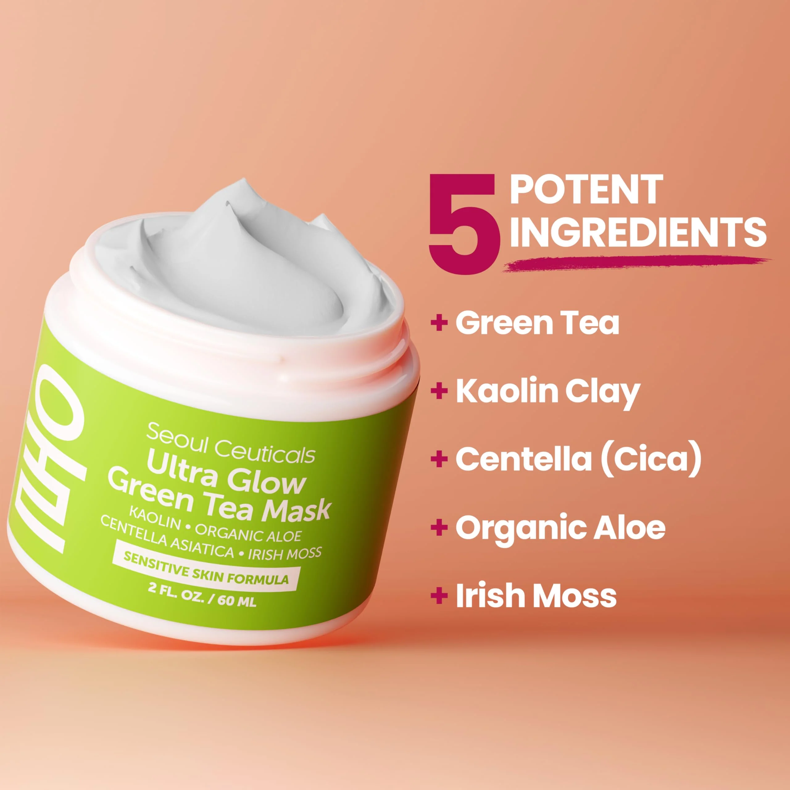 SeoulCeuticals Korean Skin Care Face Mask for Sensitive Skin - Korean Skincare Green Tea Wash Off Masks - K Beauty Face Masks - Aloe Vera Mask + Centella Asiatica Hydrating Facial Spa Mask 2oz - Image 5