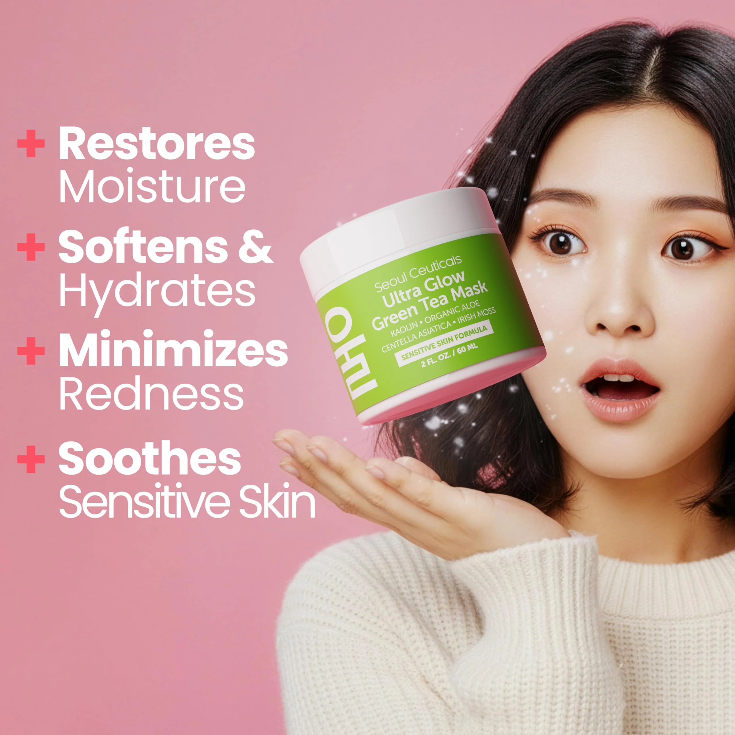 SeoulCeuticals Korean Skin Care Face Mask for Sensitive Skin - Korean Skincare Green Tea Wash Off Masks - K Beauty Face Masks - Aloe Vera Mask + Centella Asiatica Hydrating Facial Spa Mask 2oz - Image 9