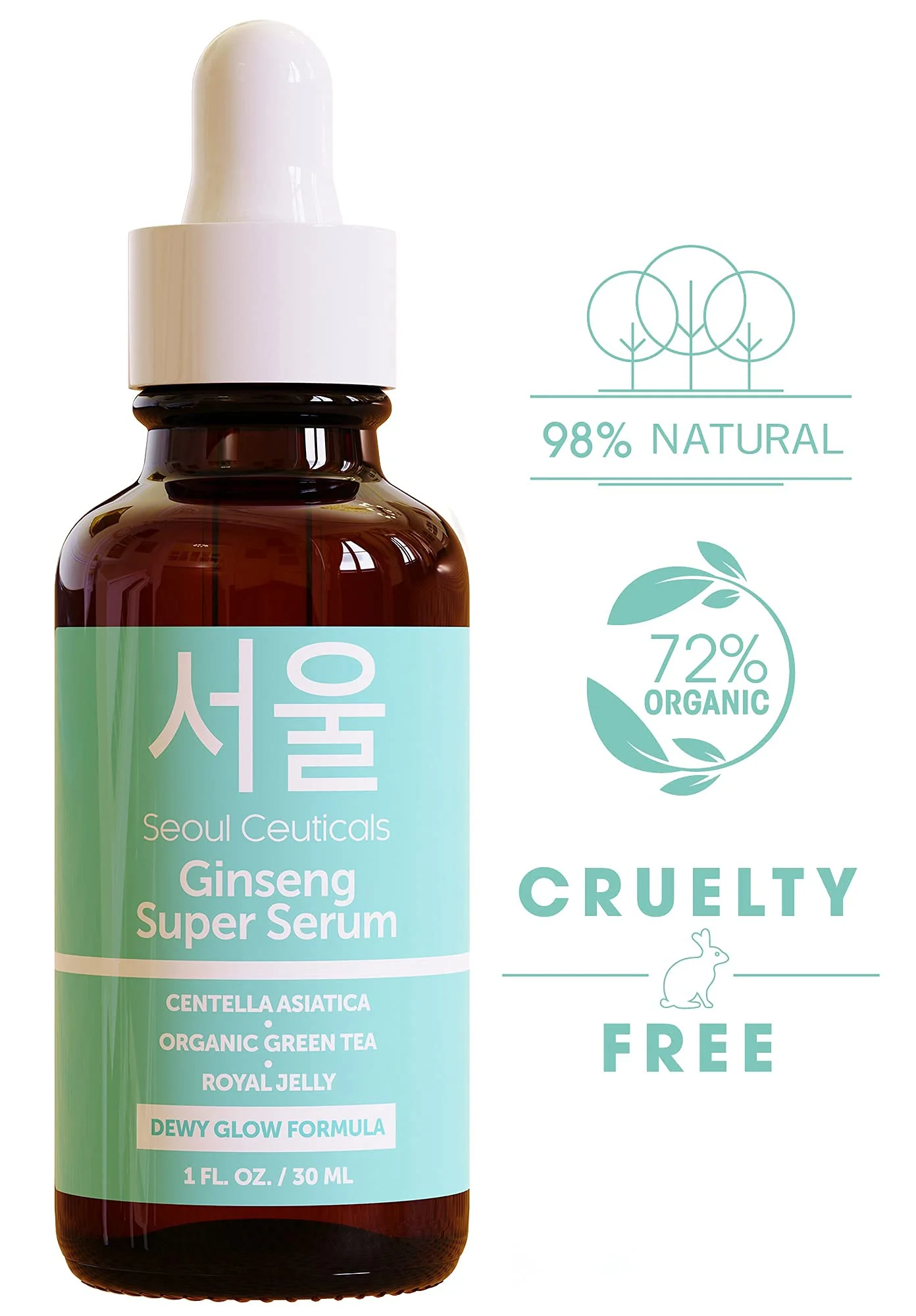 SeoulCeuticals Korean Skin Care Ginseng Serum - K Beauty Skincare with Green Tea + Centella + Royal Jelly - Cruelty Free & Organic for Dewy Glow 1oz - Image 4