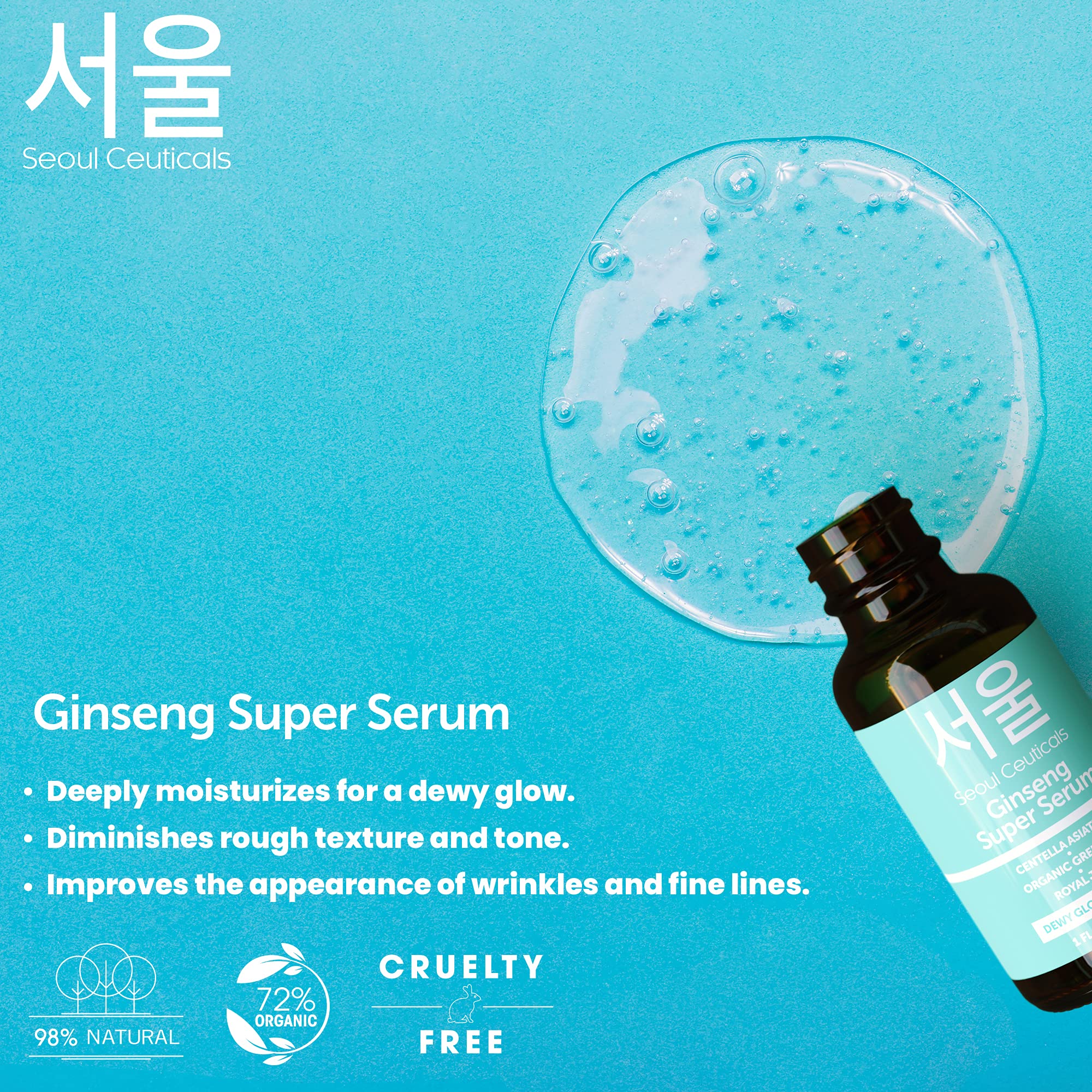 SeoulCeuticals Korean Skin Care Ginseng Serum - K Beauty Skincare with Green Tea + Centella + Royal Jelly - Cruelty Free & Organic for Dewy Glow 1oz - Image 6